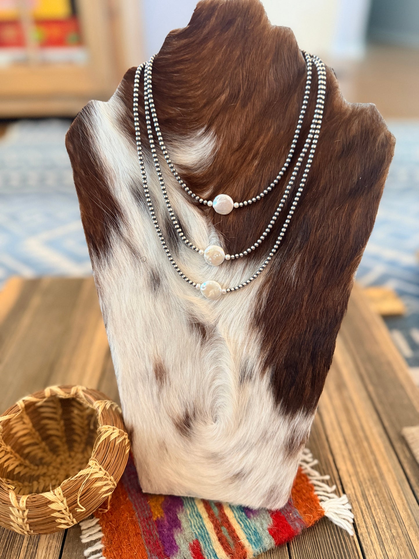 Handcrafted Mother of Pearl and Sterling Silver Pearl Beaded Necklace