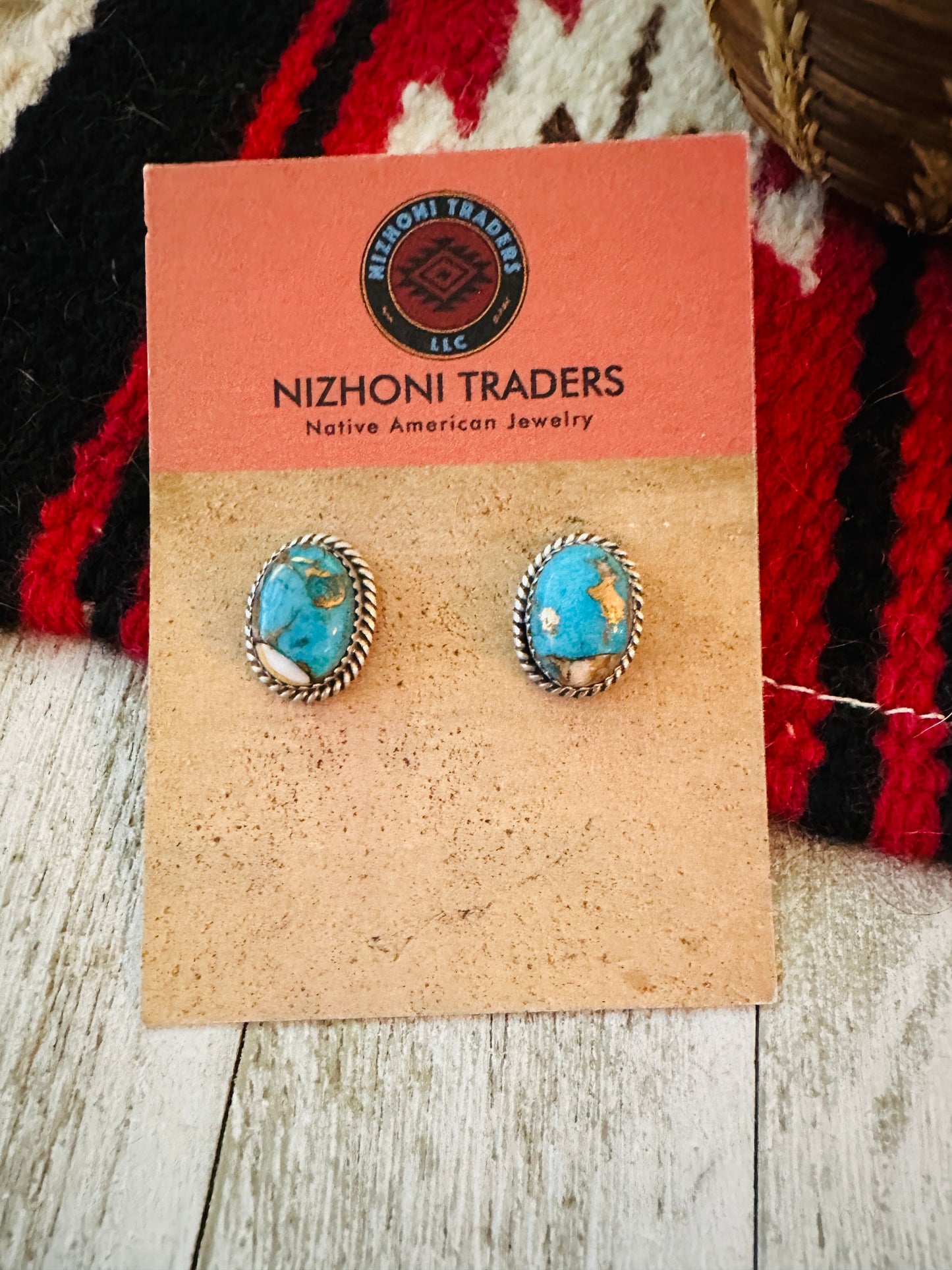 Handcrafted Sterling Silver & Spice Blue Mojave Stud Earrings