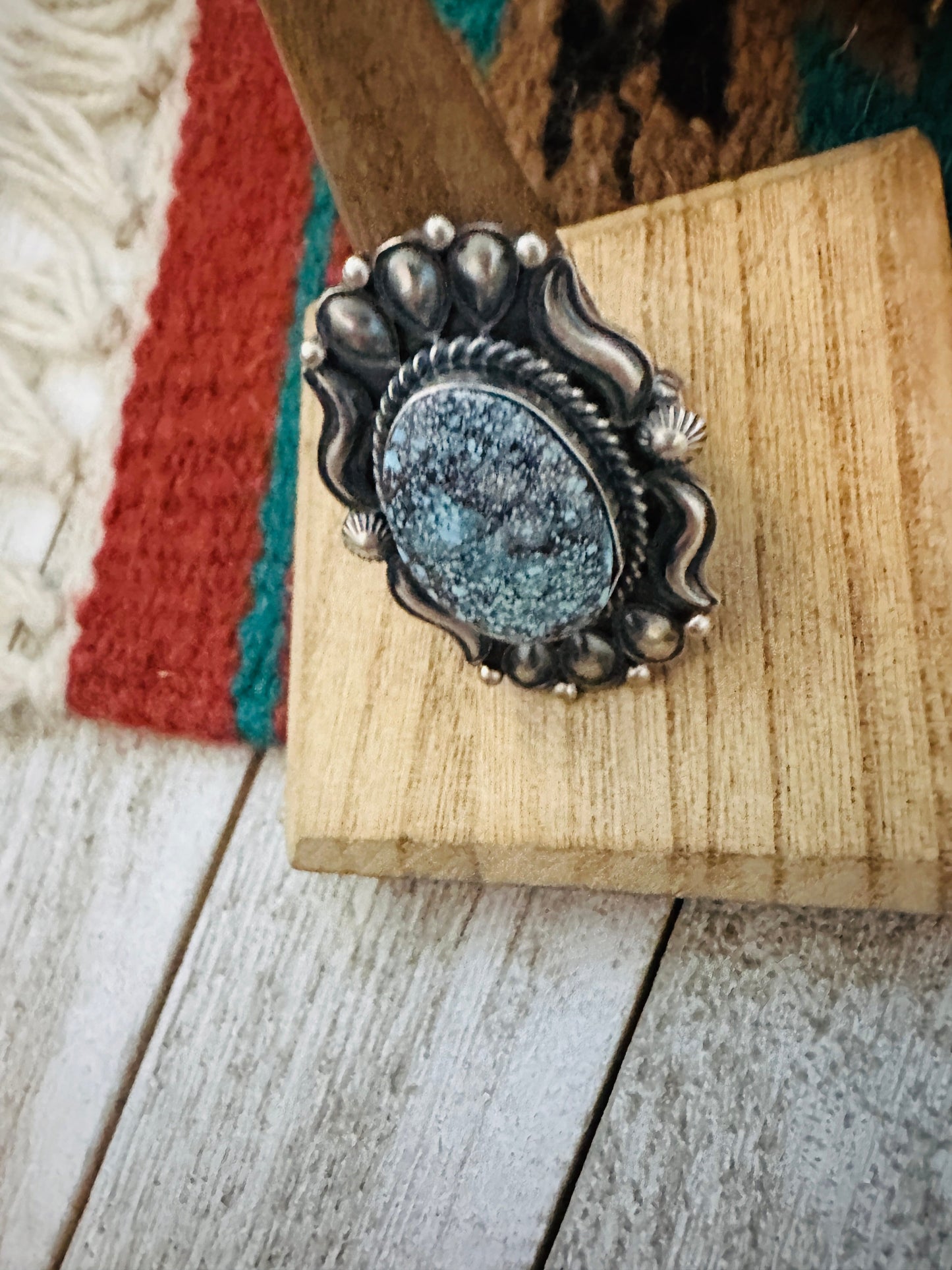 Handcrafted Kingman Web Turquoise & Sterling Silver Ring Size 10.5