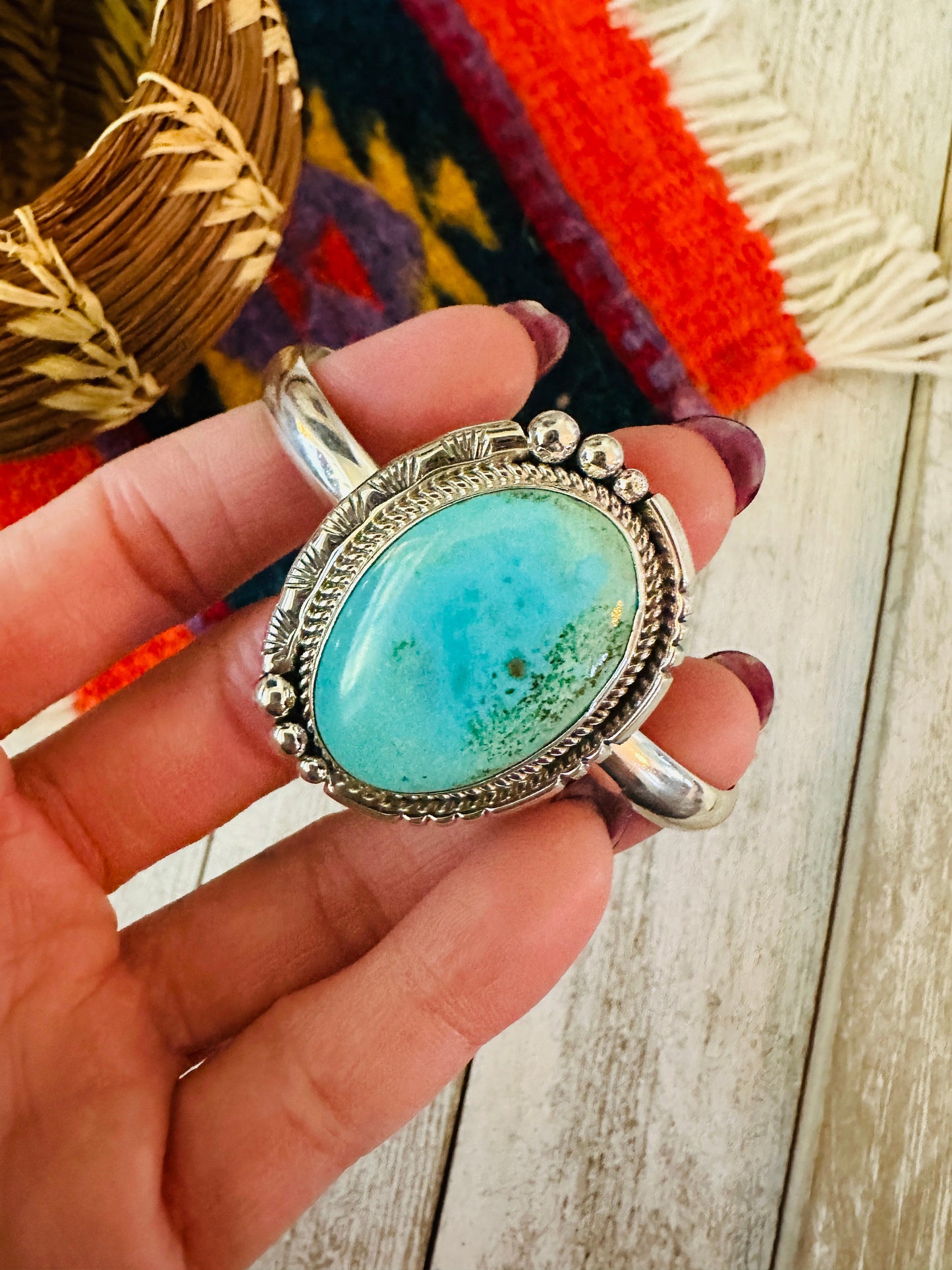 Handcrafted Sterling Silver & Turquoise Cuff Bracelet by Francis Fred