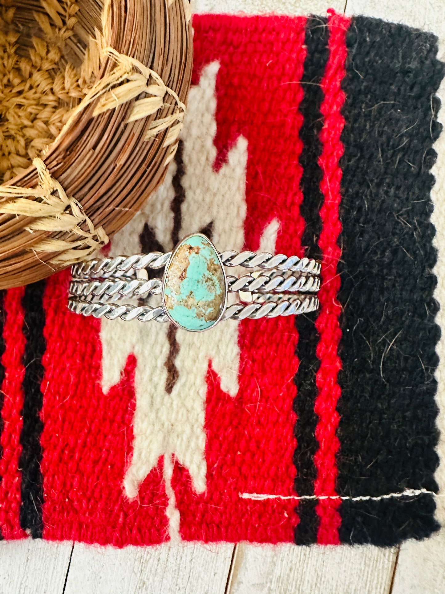 Handcrafted Royston Turquoise & Sterling Silver Cuff Bracelet