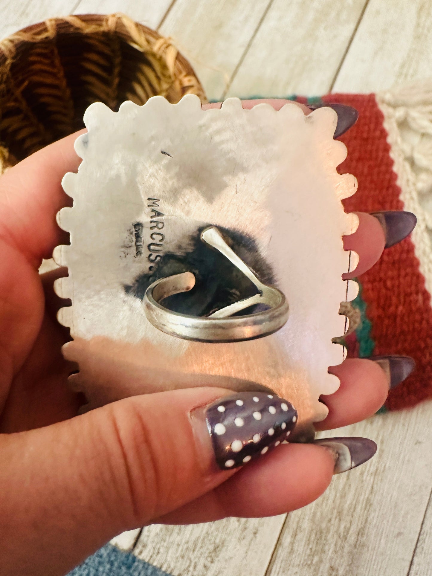 Handcrafted Turquoise & Sterling Silver Adjustable Ring by Marcus Chavez