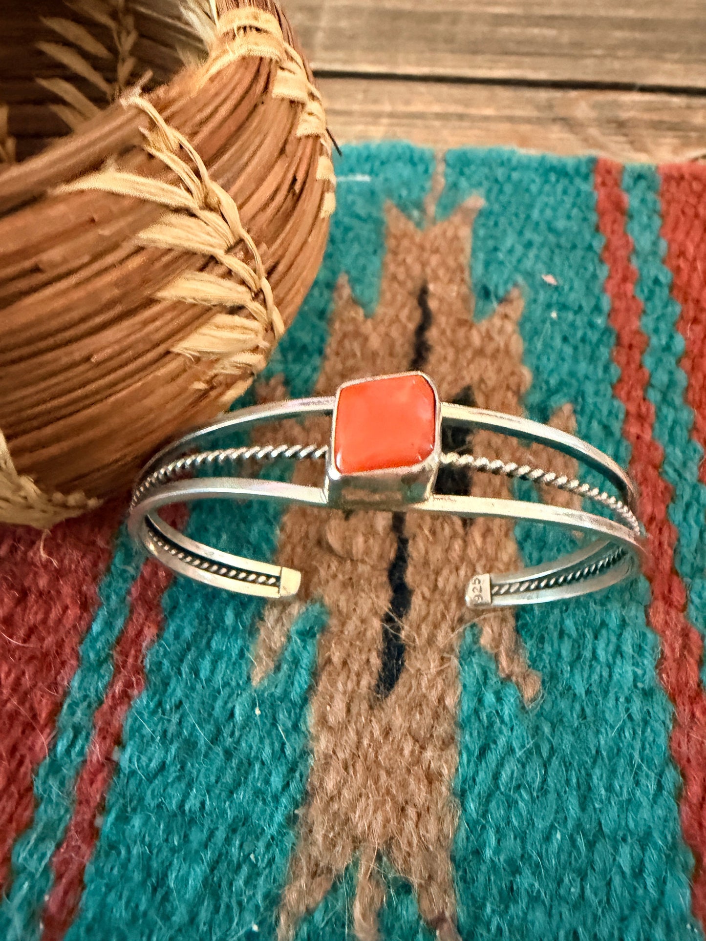 Handcrafted Coral & Sterling Silver Cuff Bracelet