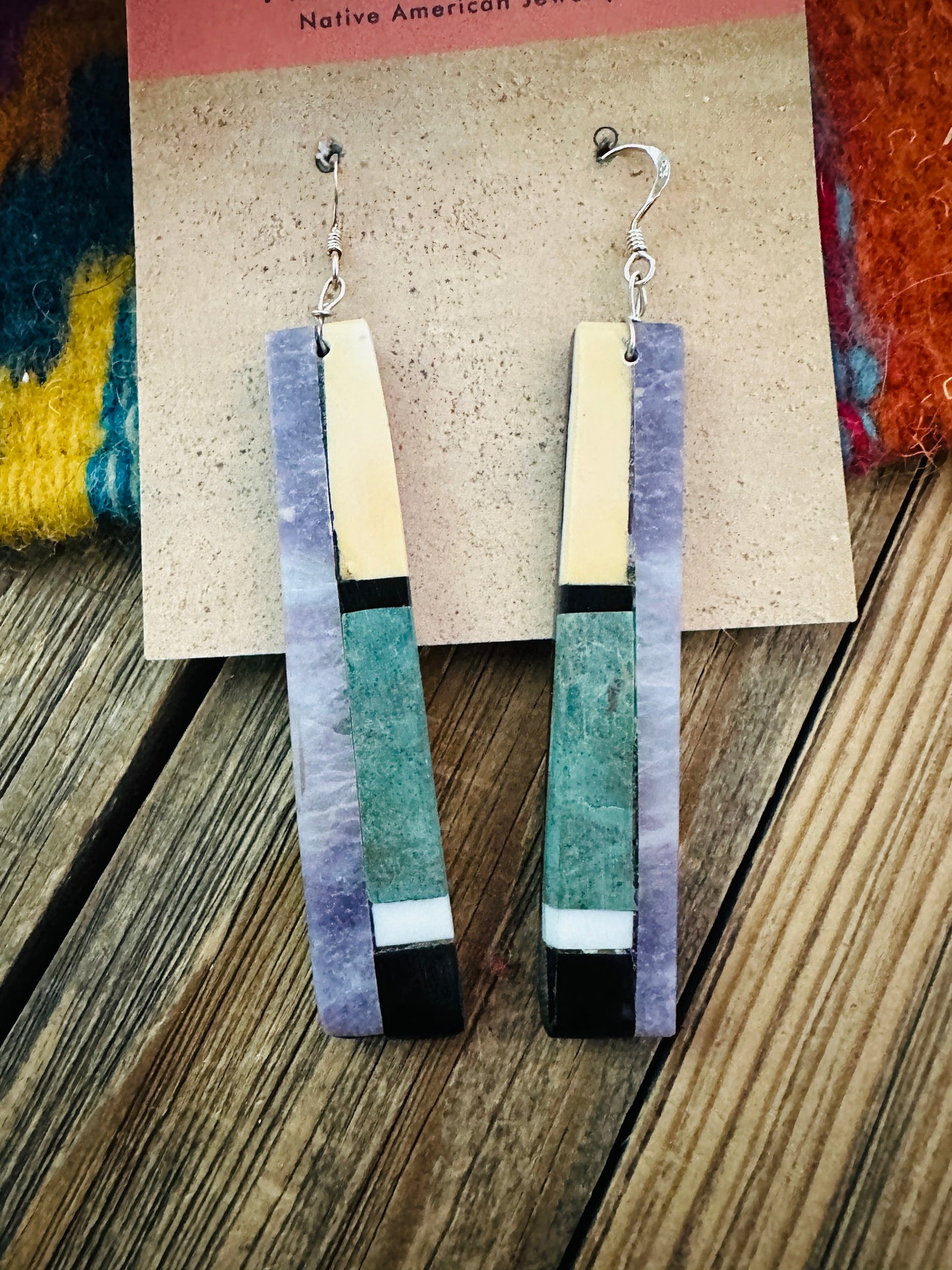 Handcrafted Multi Stone Inlay Slab Dangle Earrings