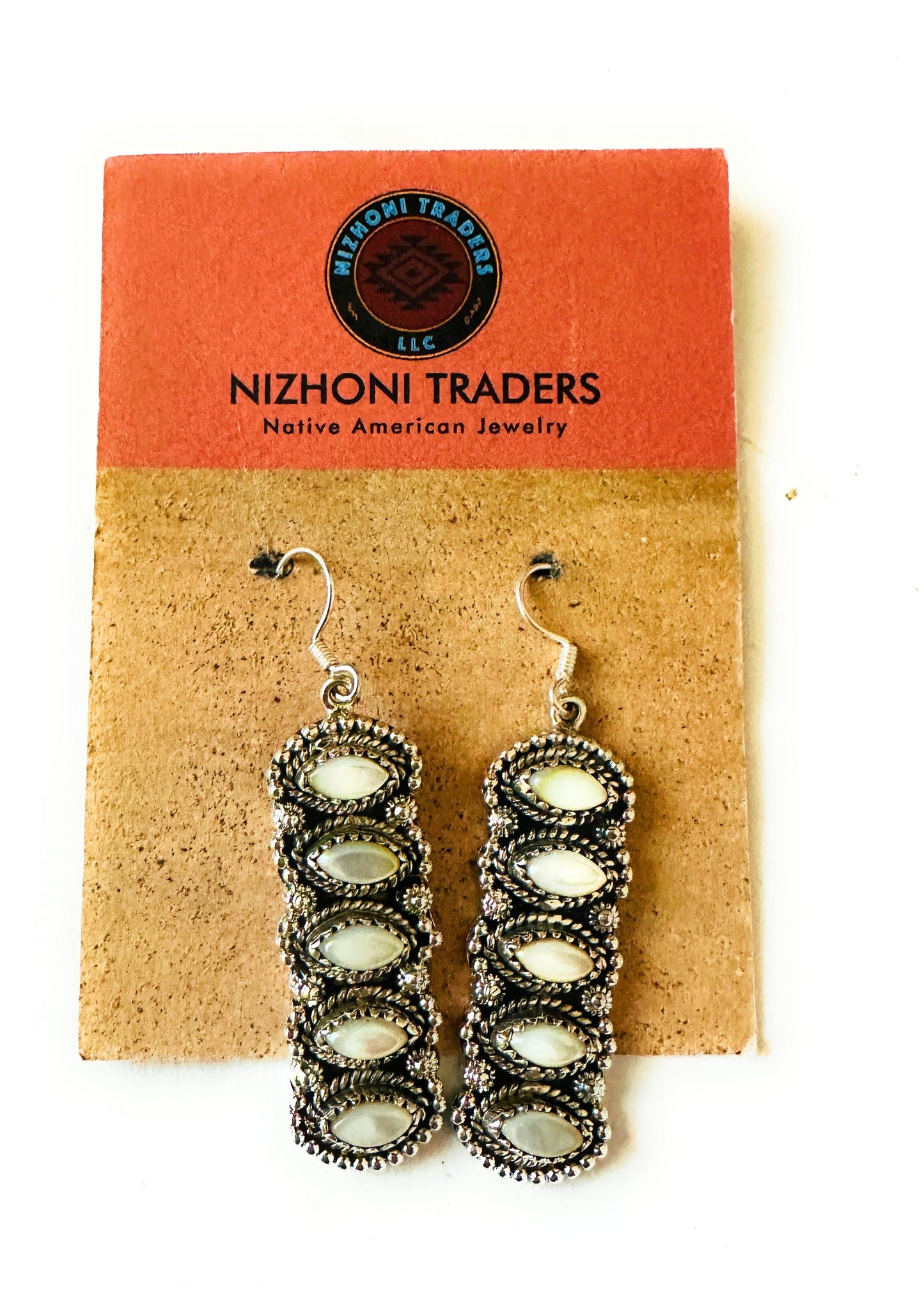 Handmade Mother of Pearl & Sterling Silver Dangle Earrings Signed Nizhoni