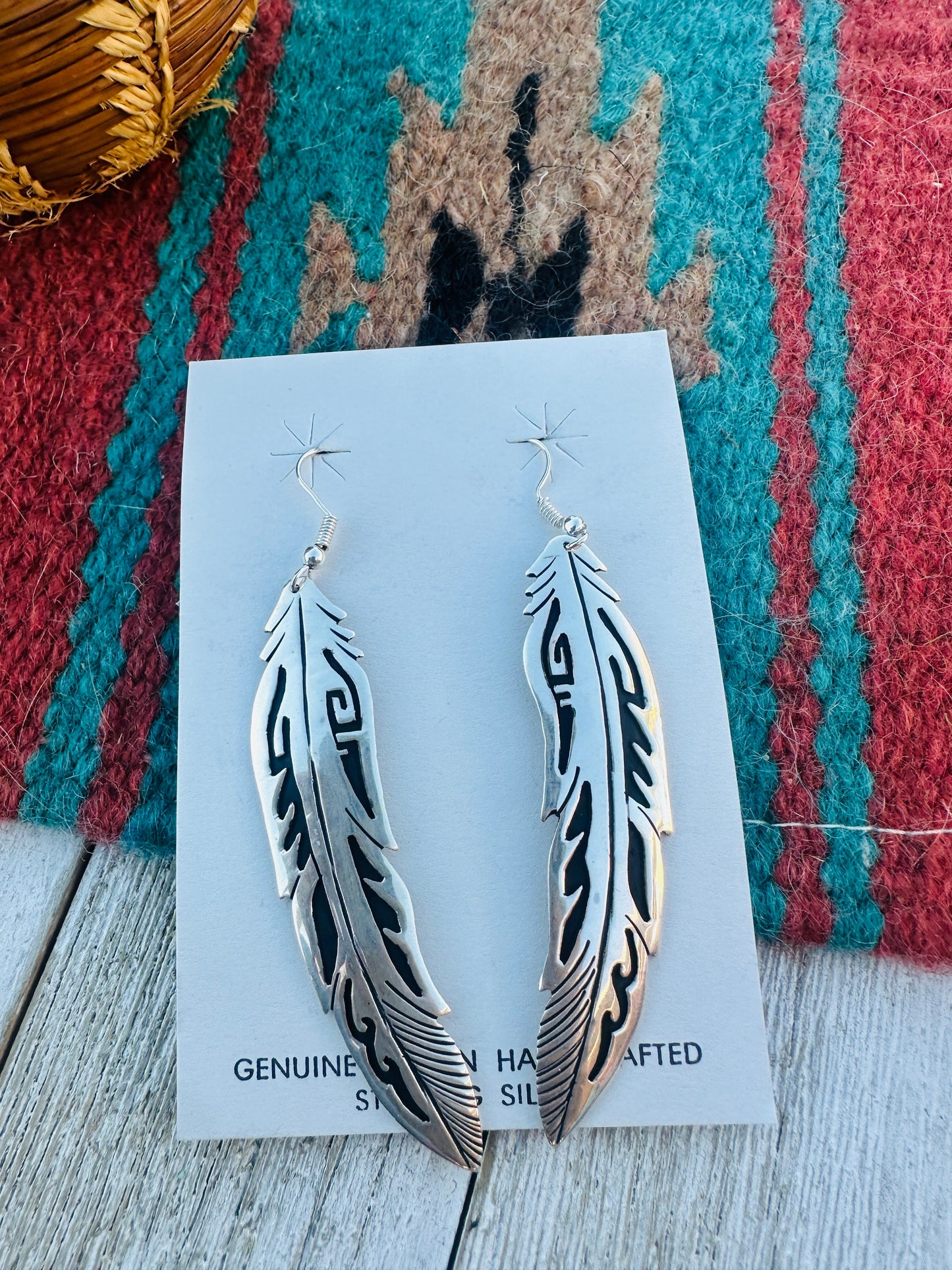 Handcrafted Sterling Silver Beaded Feather Dangle Earrings