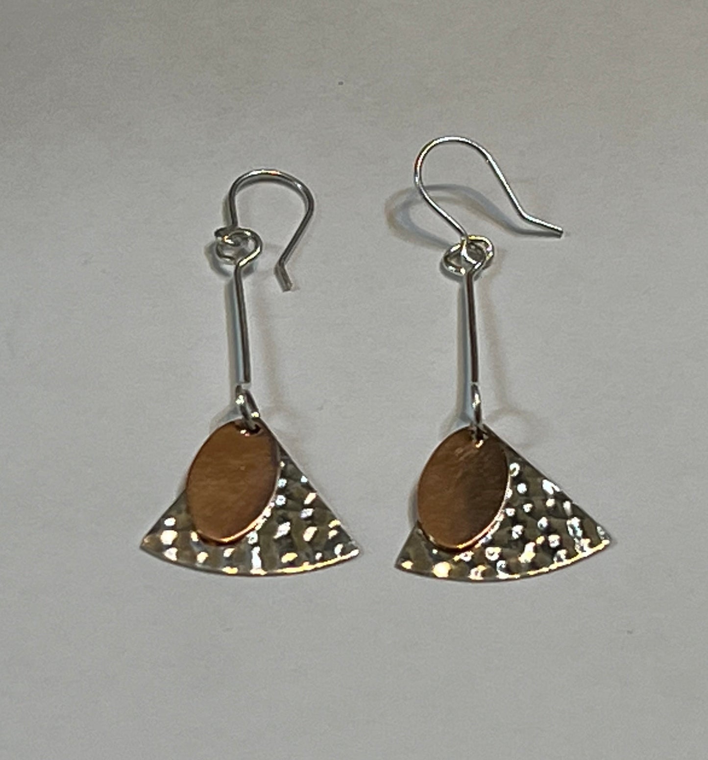 Hammered Copper & Sterling Silver Shapes Drop Earrings