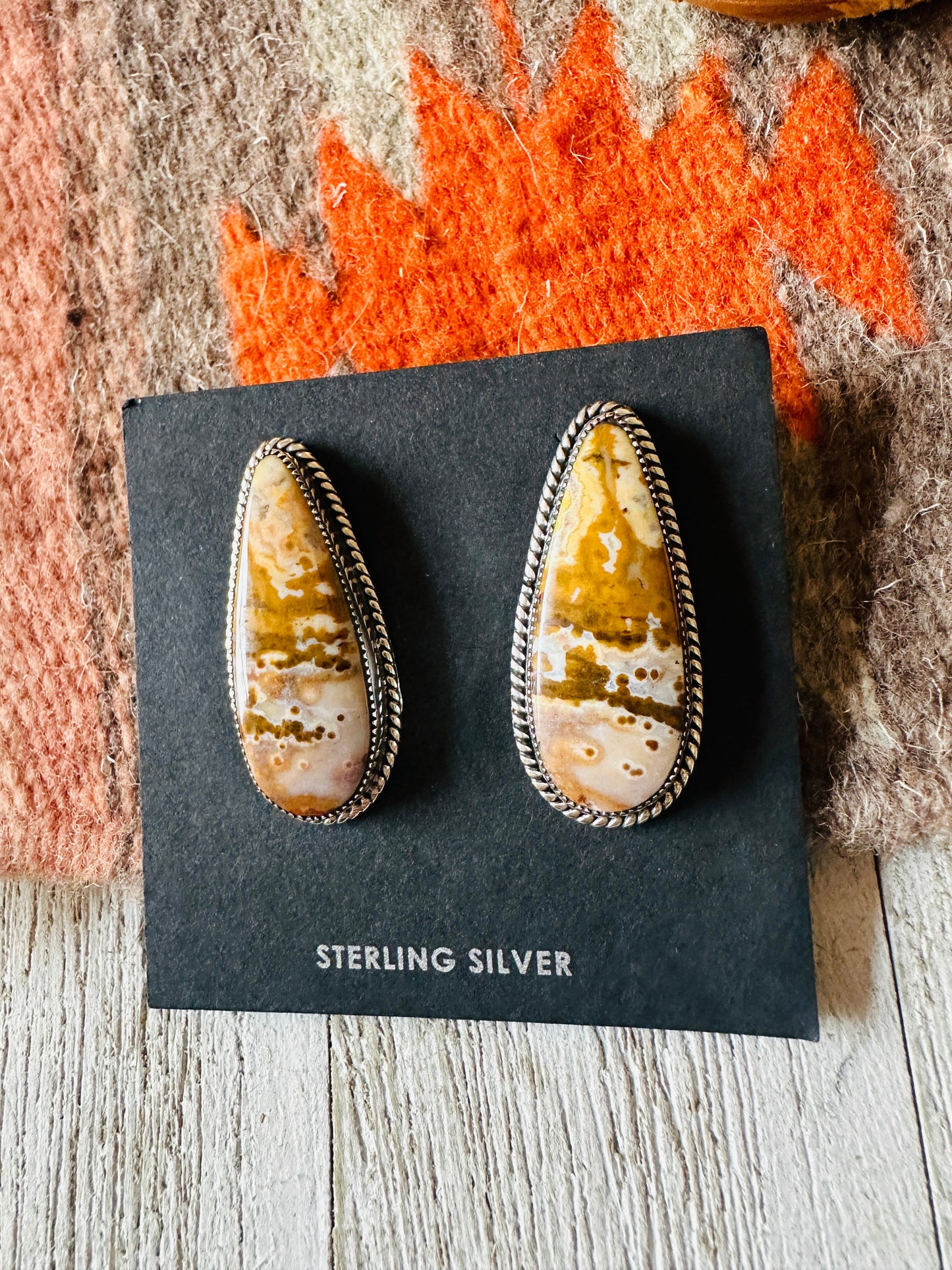 Handcrafted Jasper Sterling Silver Post Earrings Signed