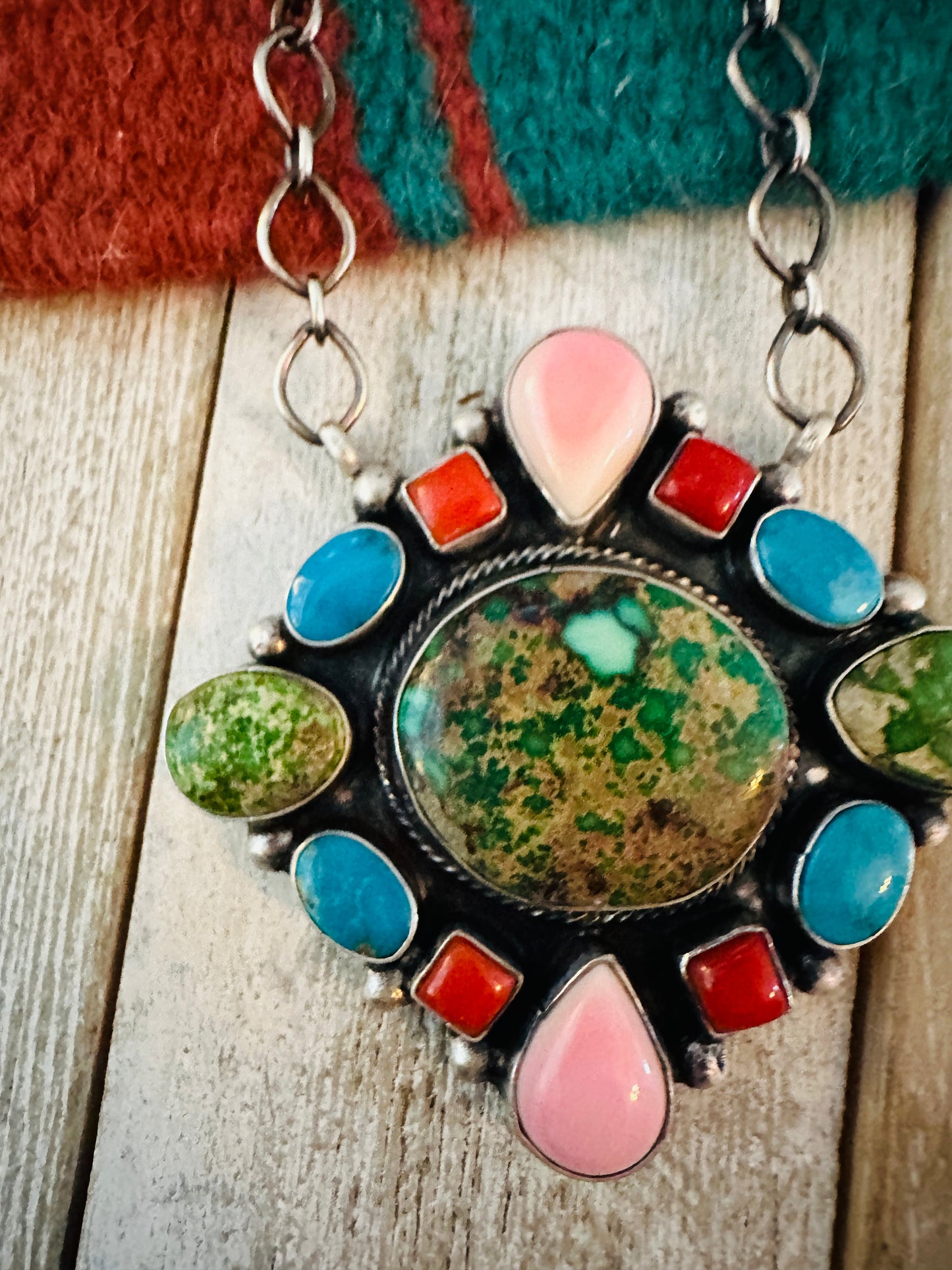 Handcrafted Sterling Silver & Multi Stone Cluster Necklace
