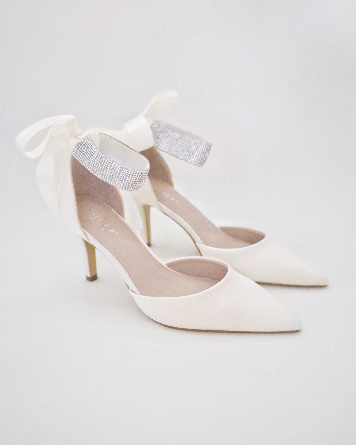 Satin Wedding Heels with Rhinestones Strap