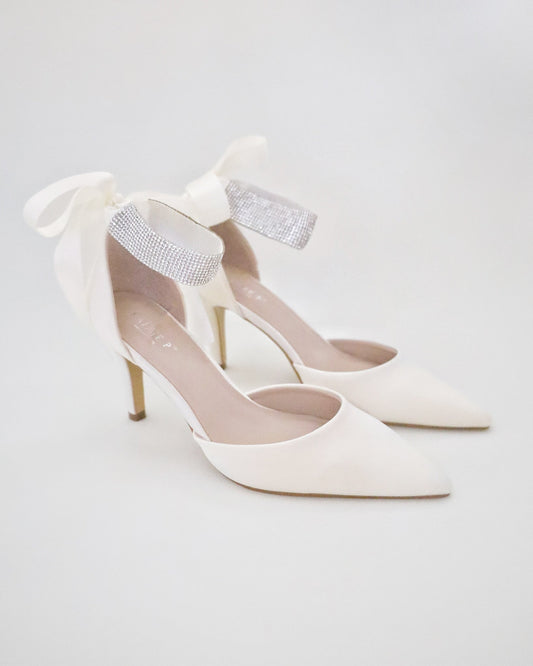 Satin Wedding Heels with Rhinestones Strap