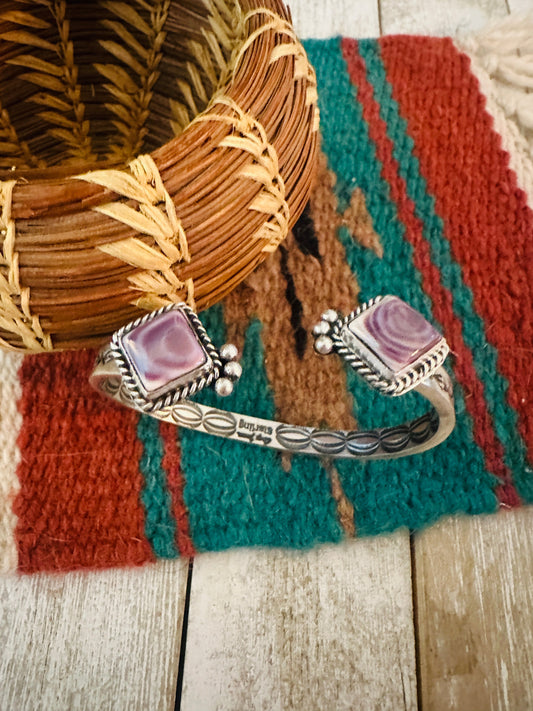Handcrafted Charoite & Sterling Silver Floating Cuff Bracelet /