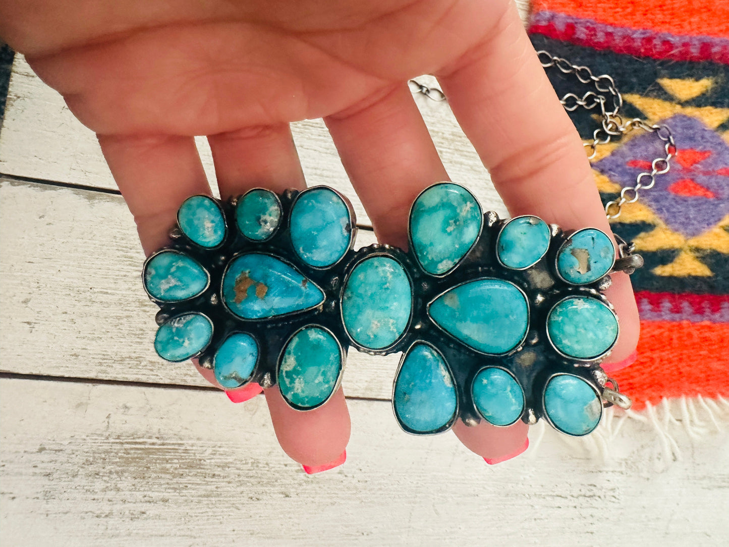 Handcrafted Sterling Silver & Turquoise Cluster Necklace by Sheila Becenti