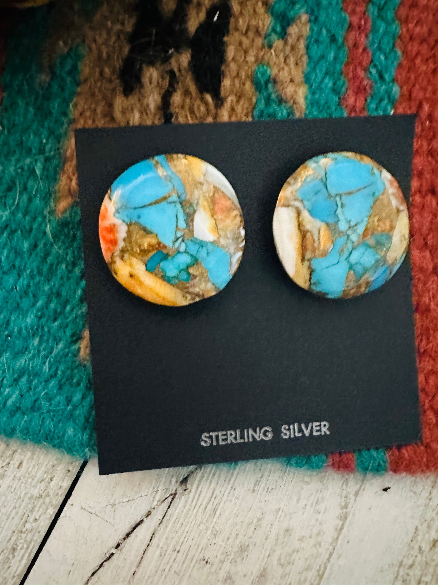 Navajo Sterling Silver & Multi Stone Spice Slab Post Earrings