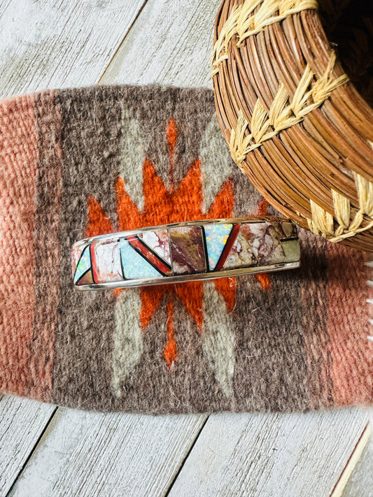 Handcrafted Multi Stone & Sterling Silver Inlay Cuff Bracelet