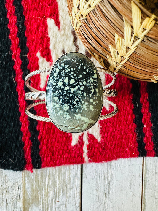 Handcrafted New Lander Turquoise & Sterling Silver Cuff Bracelet