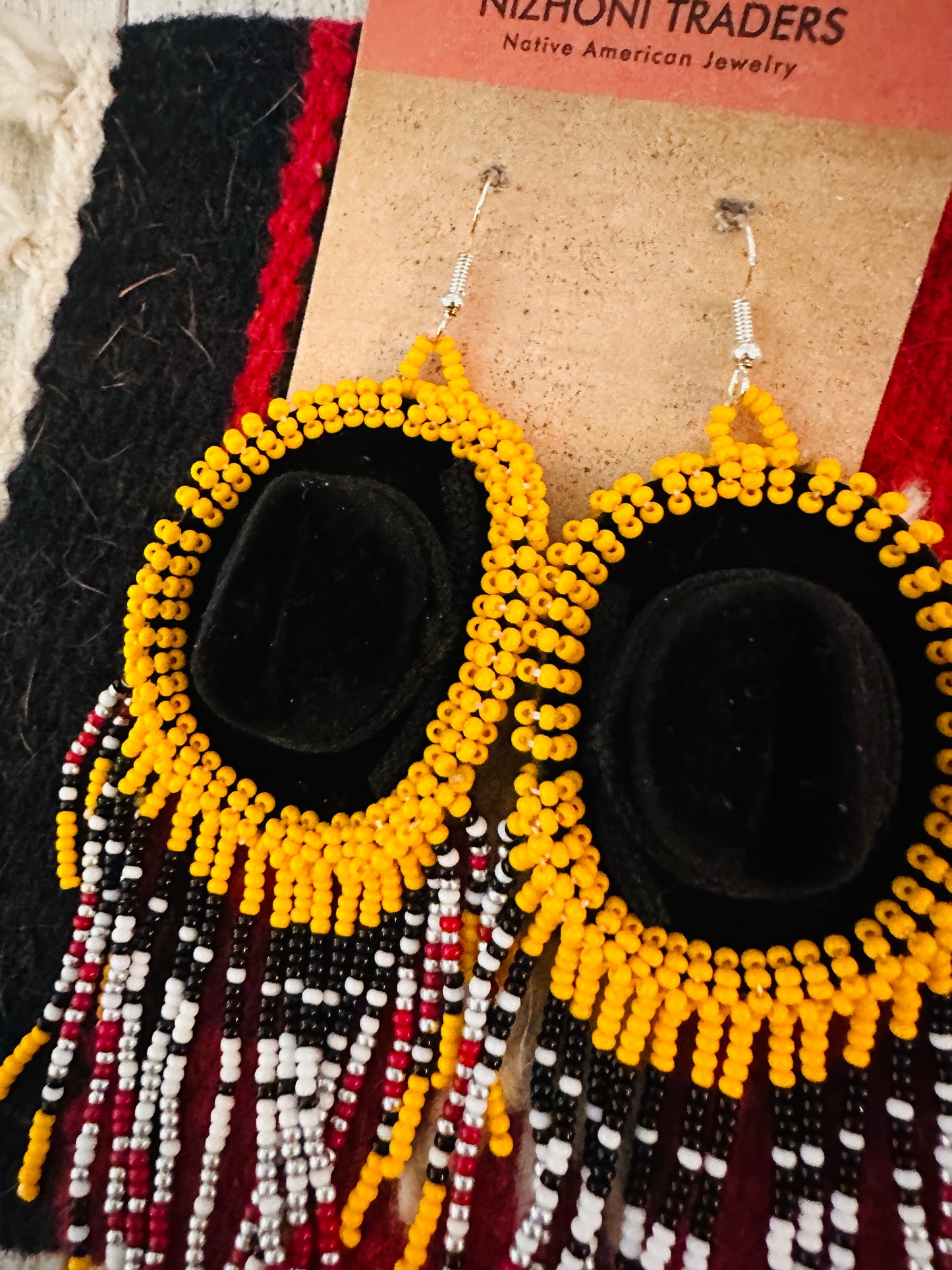 Handcrafted Beaded Cowboy Hat Dangle Earrings- orange