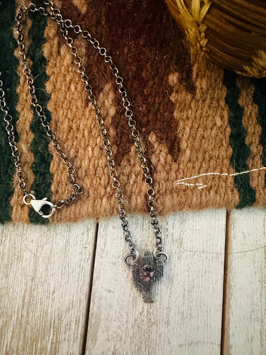 Handcrafted Sterling Silver & Purple Spiny Cactus Necklace