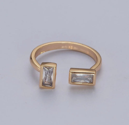 “The Golden Collection” Handmade Gold Plated 2 Stone CZ Adjustable Ring
