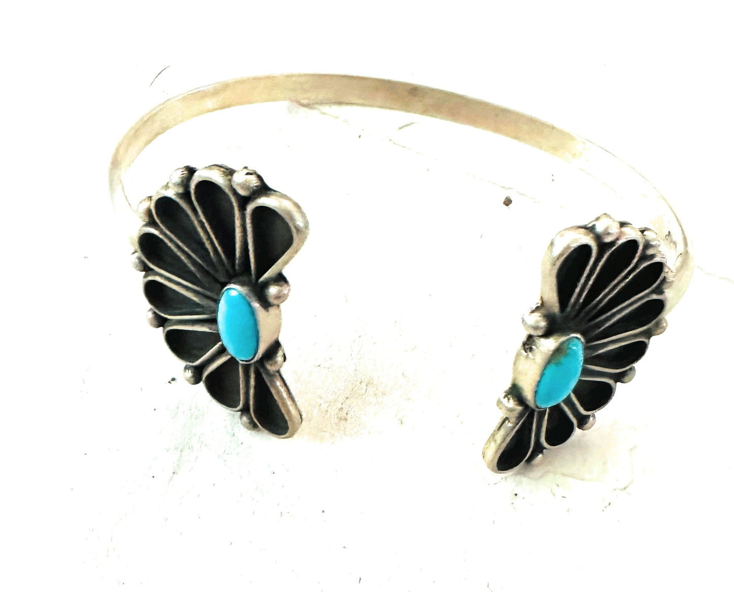 Handcrafted Turquoise & Sterling Silver Flower Floating Cuff Bracelet