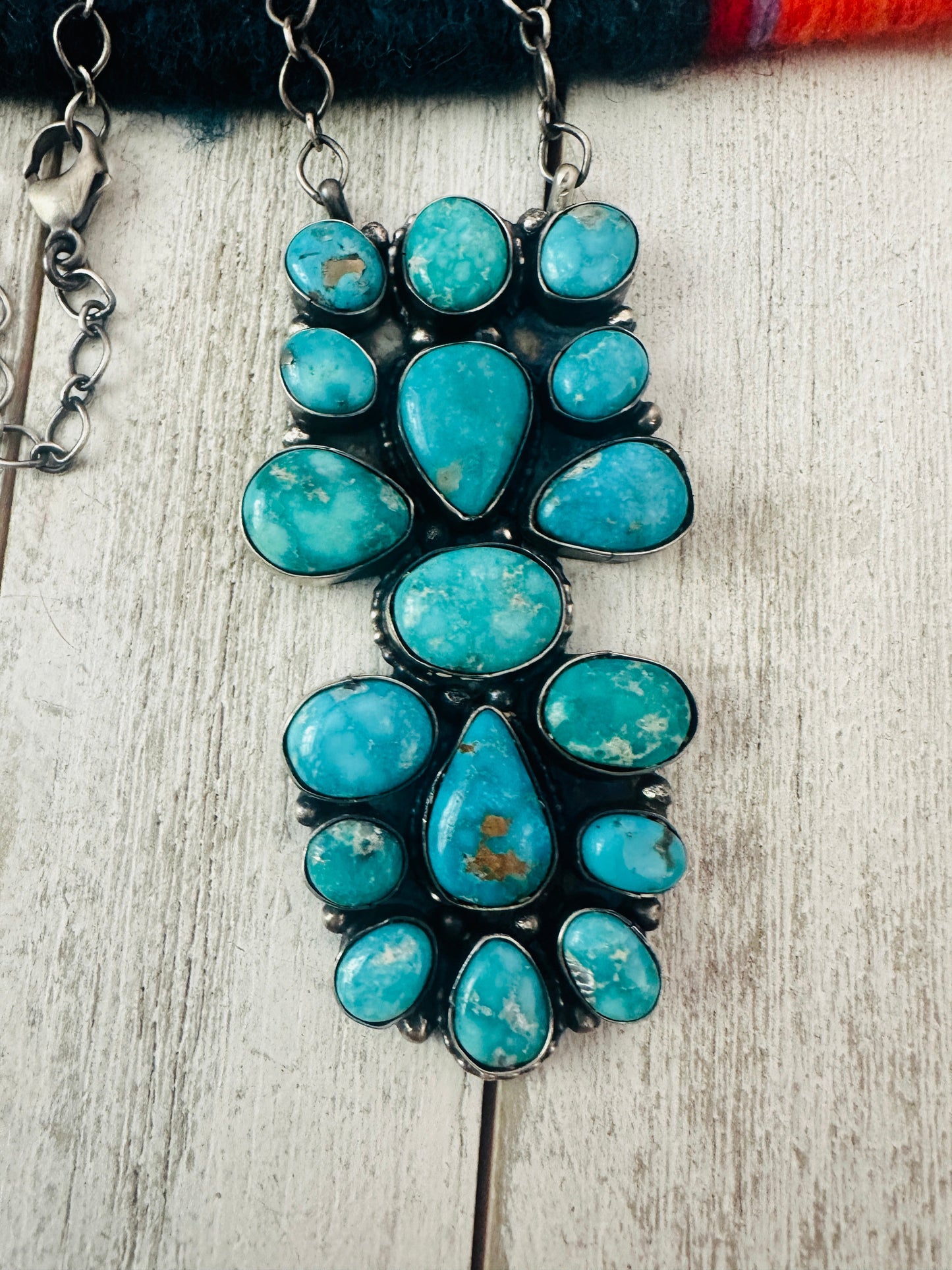 Handcrafted Sterling Silver & Turquoise Cluster Necklace by Sheila Becenti