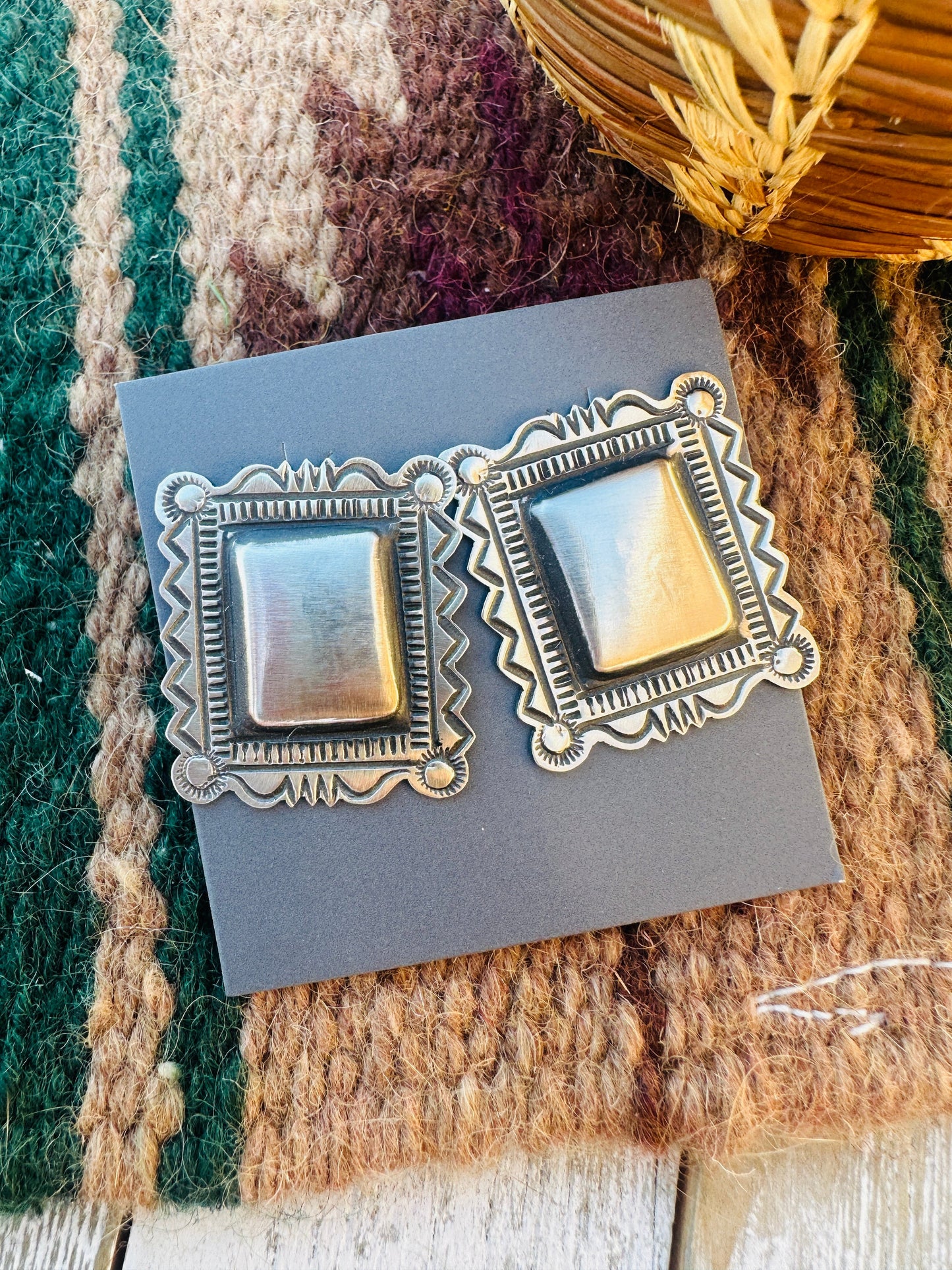 Handcrafted Sterling Silver Concho Post Earrings by Leander Tahe