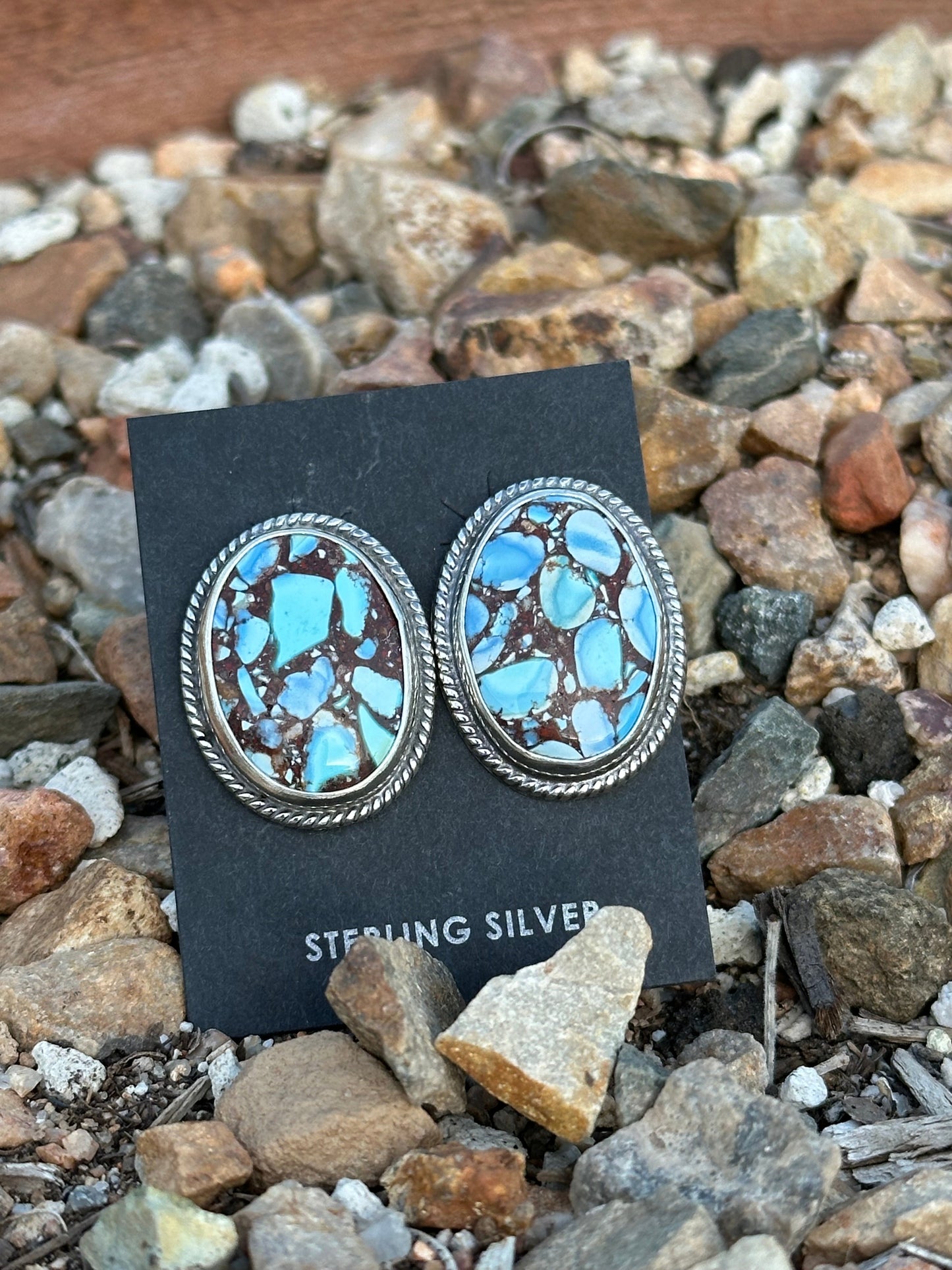 Sterling Silver & Golden Hills Turquoise  Post Earrings Signed