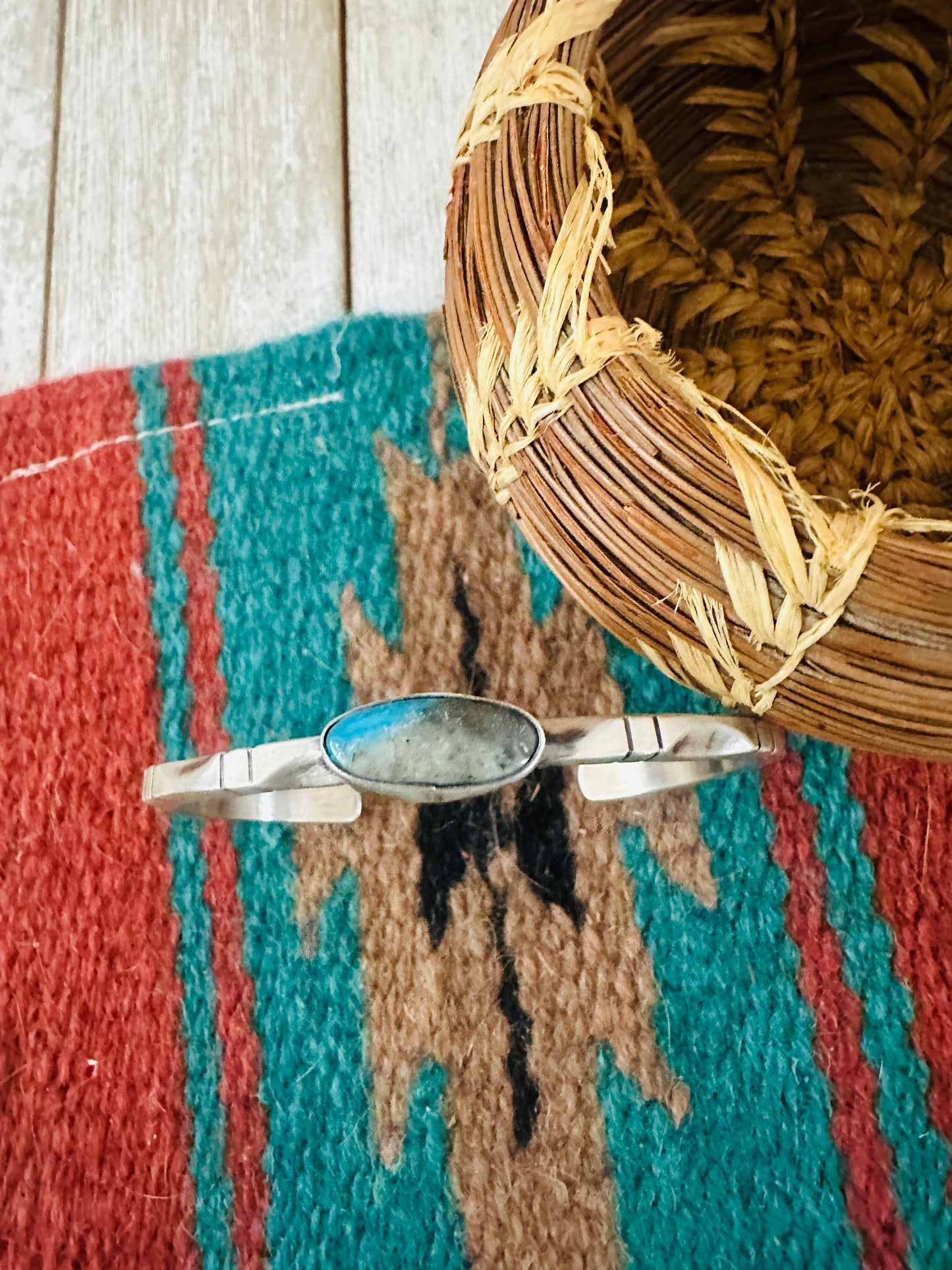 Handcrafted Sterling Silver & Turquoise Cuff Bracelet by Tahe