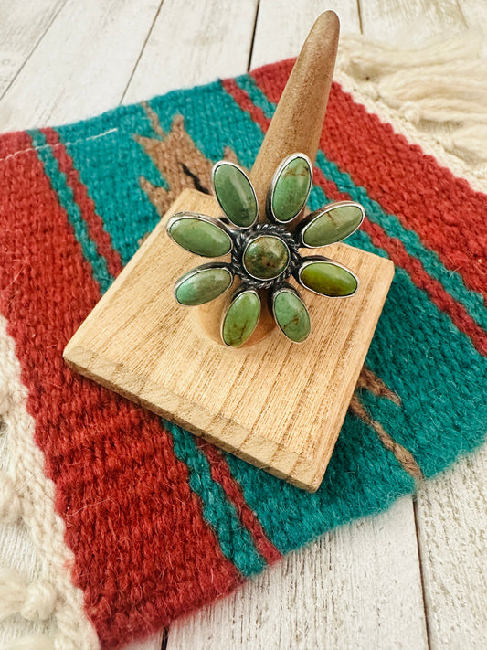 Handcrafted Sterling Silver & Turquoise Adjustable Flower Ring