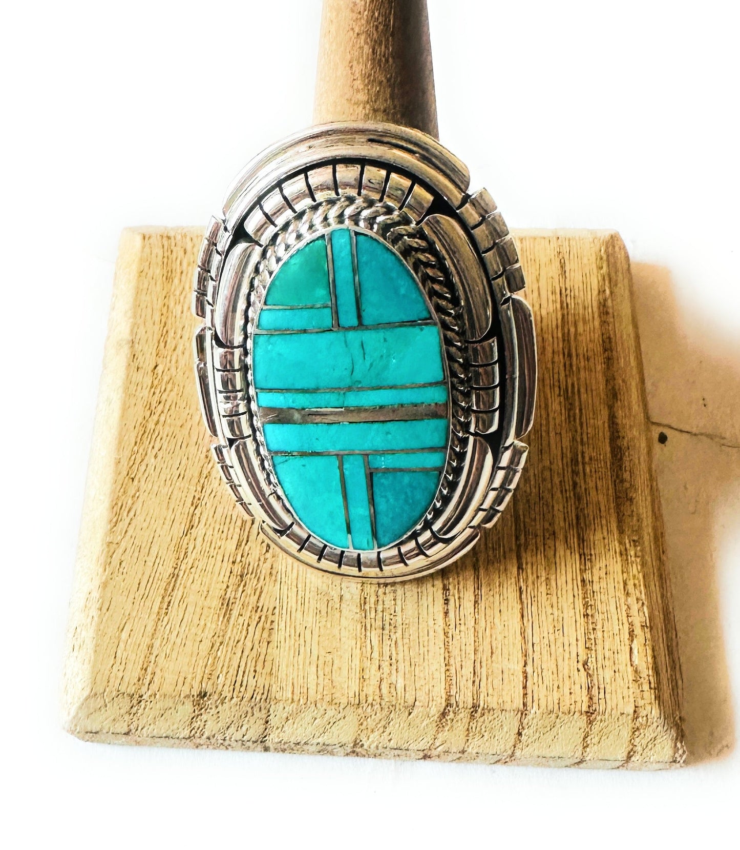 Handcrafted Sterling Silver & Turquoise Inlay Adjustable Ring