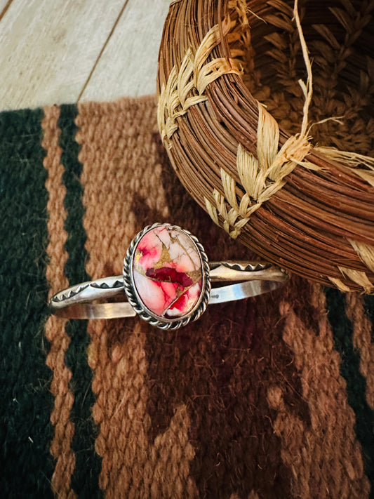 Handcrafted Sterling Silver & Rose Dahlia Cuff Bracelet