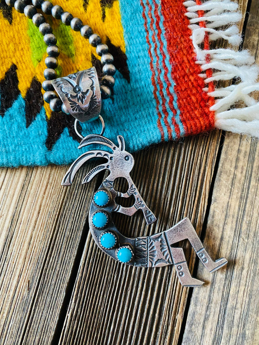 Handcrafted Turquoise & Sterling Silver Kokopelli Pendant by Kevin Billah