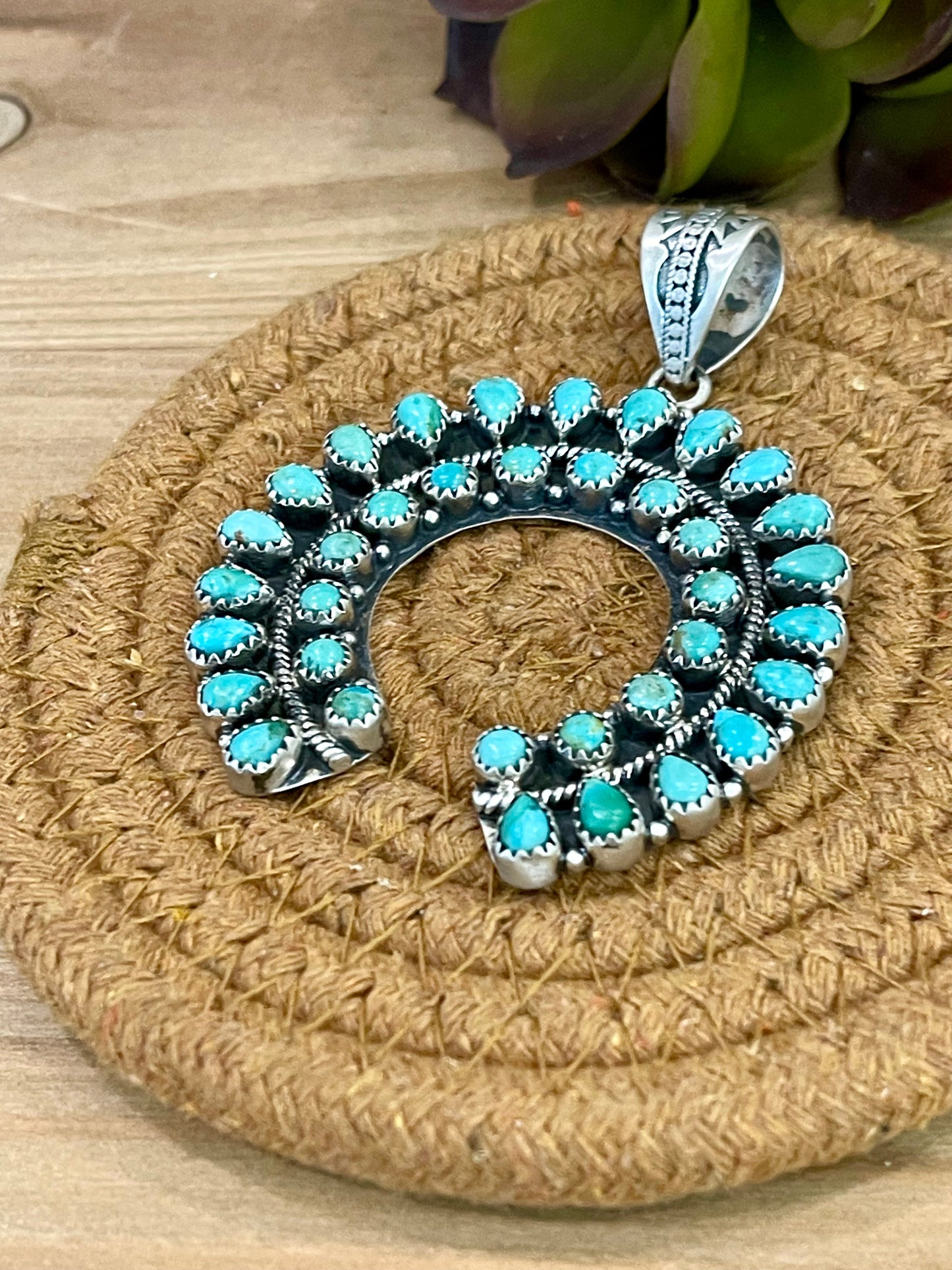 Handmade Sterling Silver & Turquoise  Cluster Naja Pendant