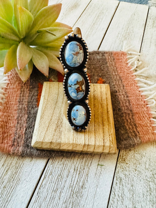 Handcrafted Golden Hills Turquoise & Sterling Silver Ring Size 8 by Kathleen Livingston