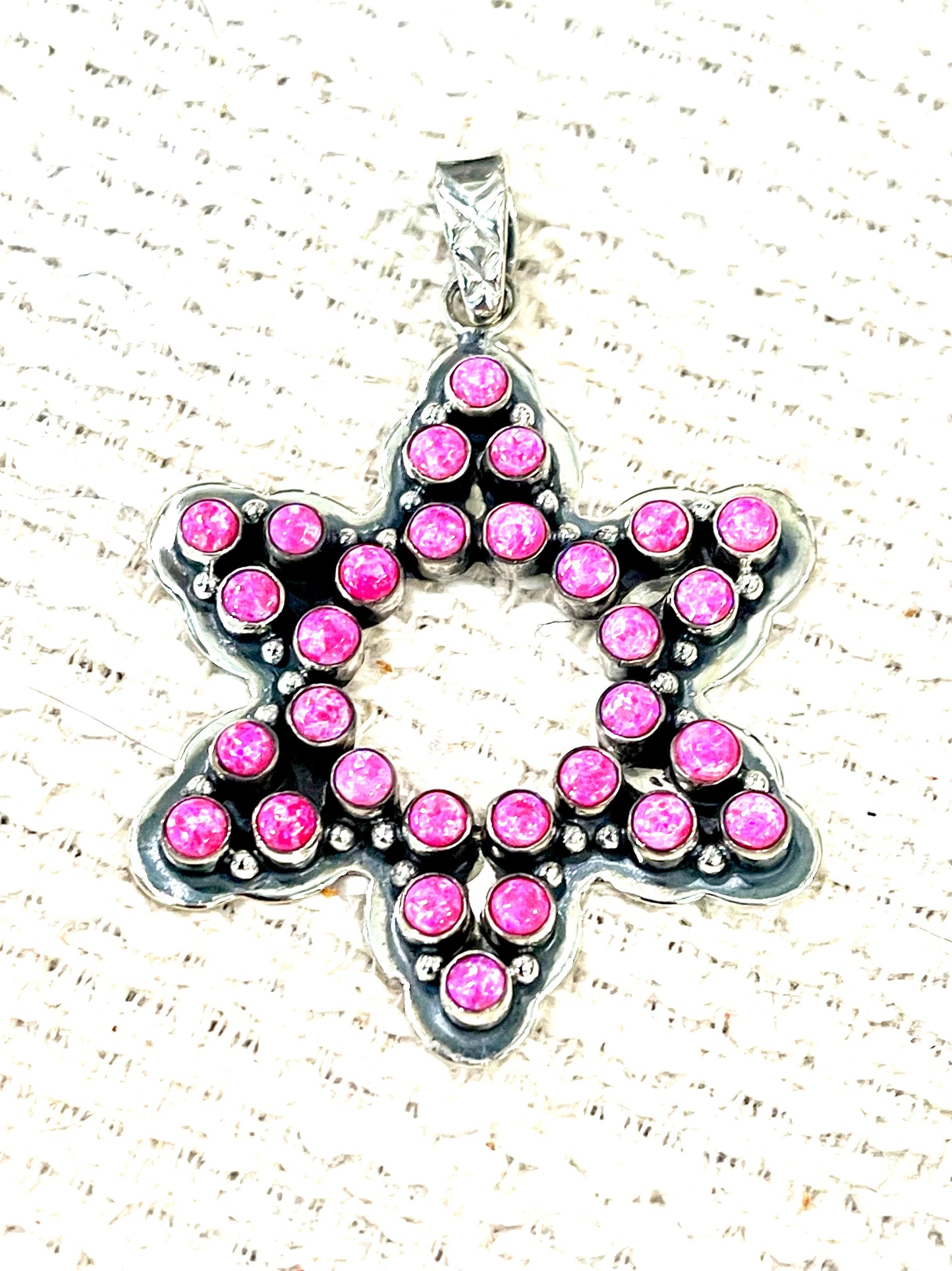 **Christmas Collection** Handcrafted Sterling Silver & Pink Fire Opal Star Pendant