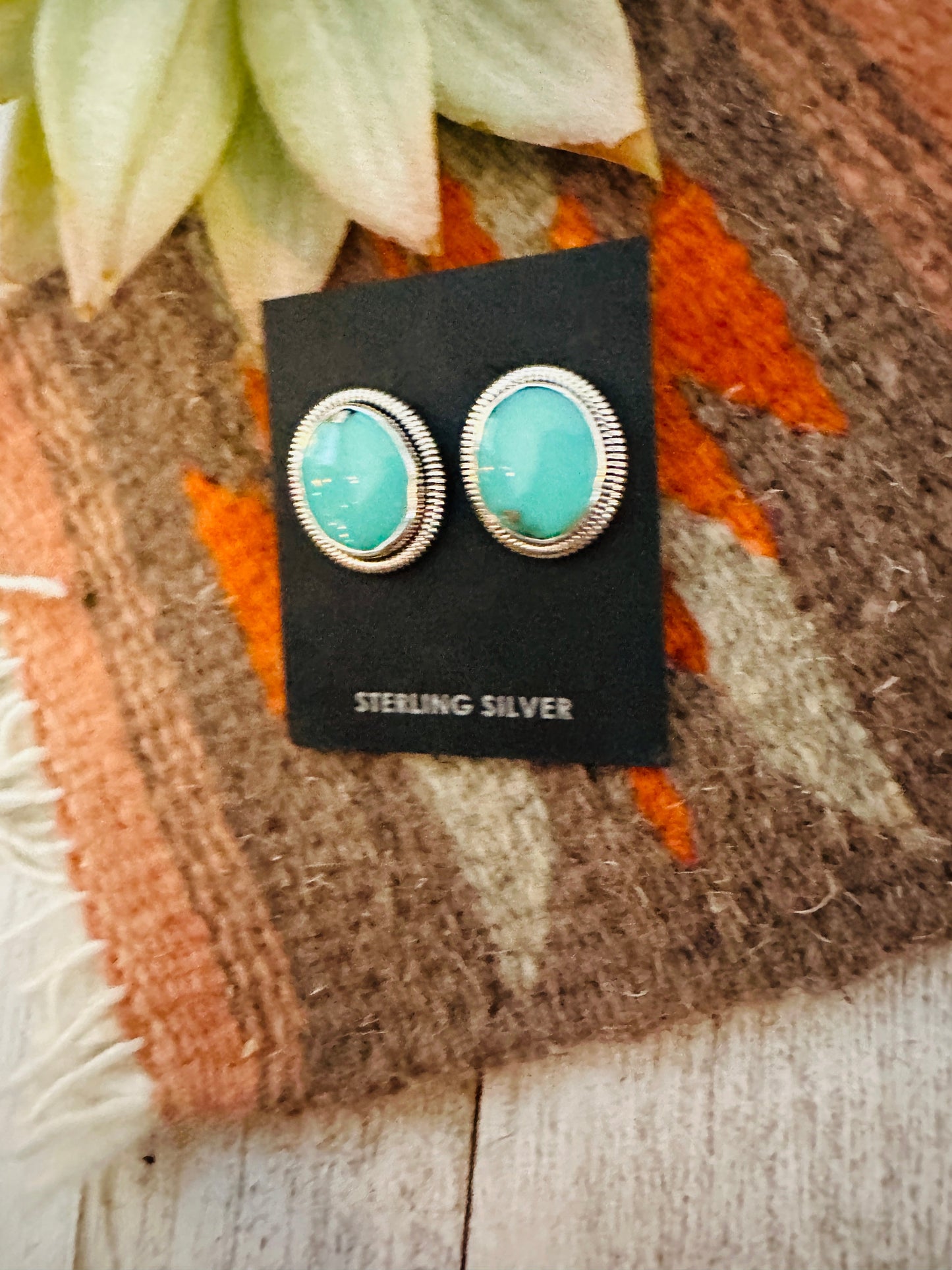 Navajo Turquoise & Sterling Silver Post Earrings by Wydell Billie