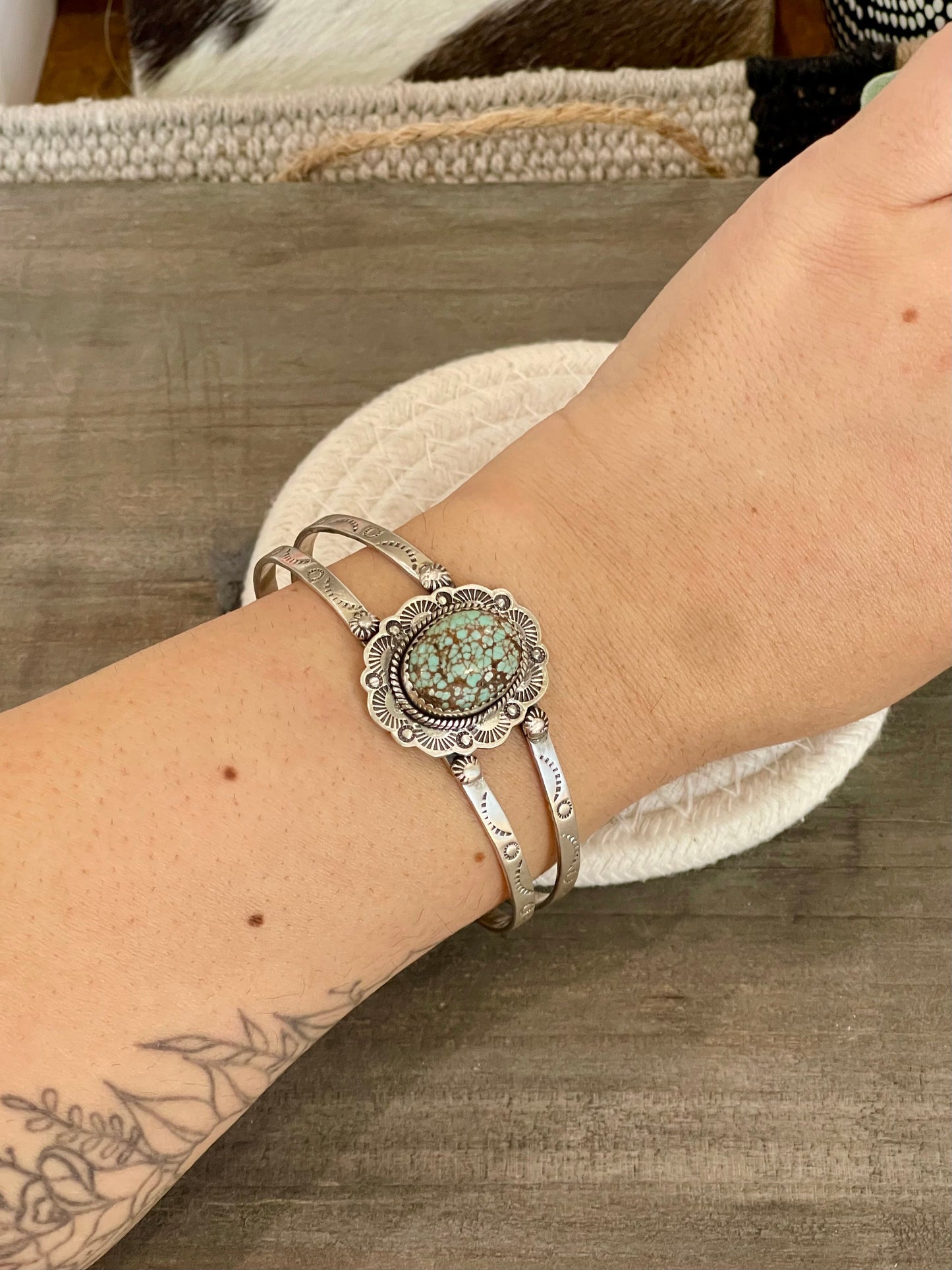 Nizhoni Handmade Sterling Silver & Number 8 Turquoise Adjustable Cuff Bracelet