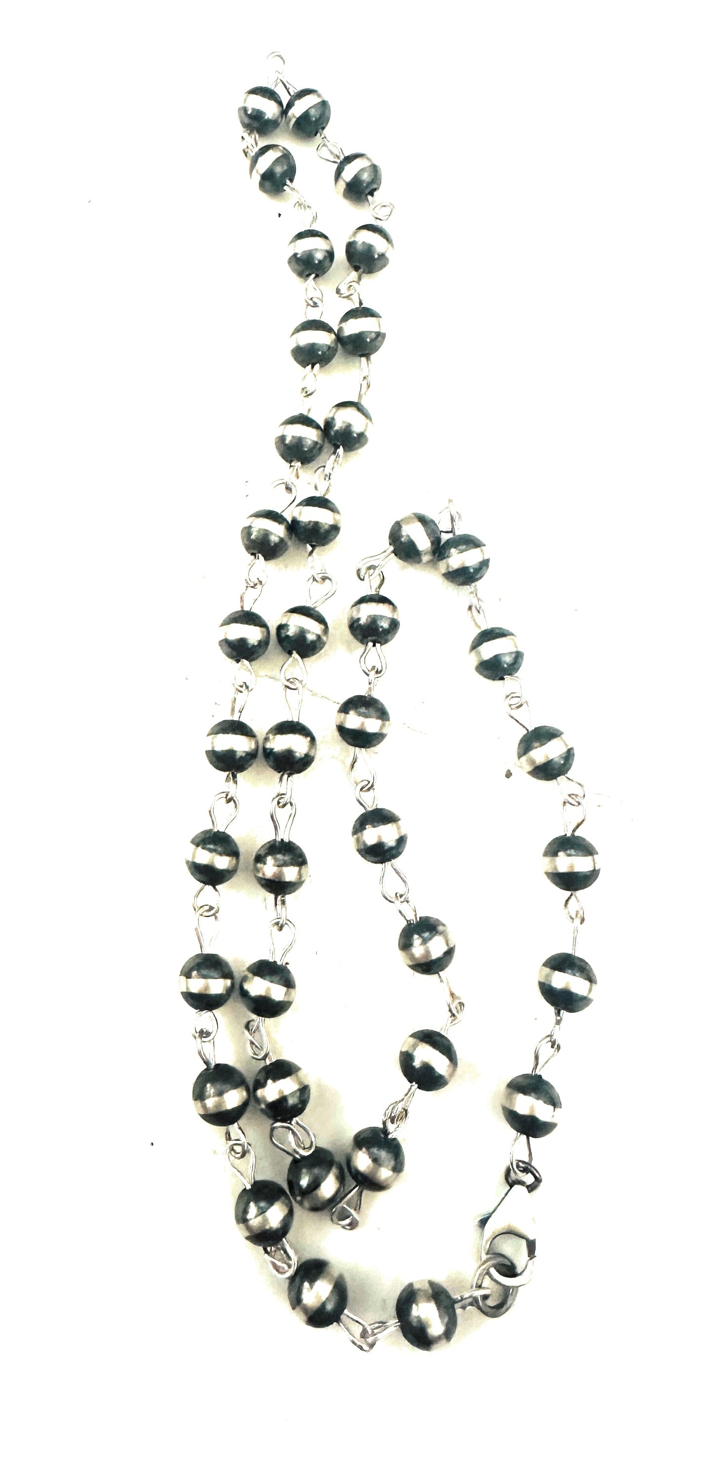 Handcrafted Sterling Silver Beaded Rosary Style Necklace 8mm