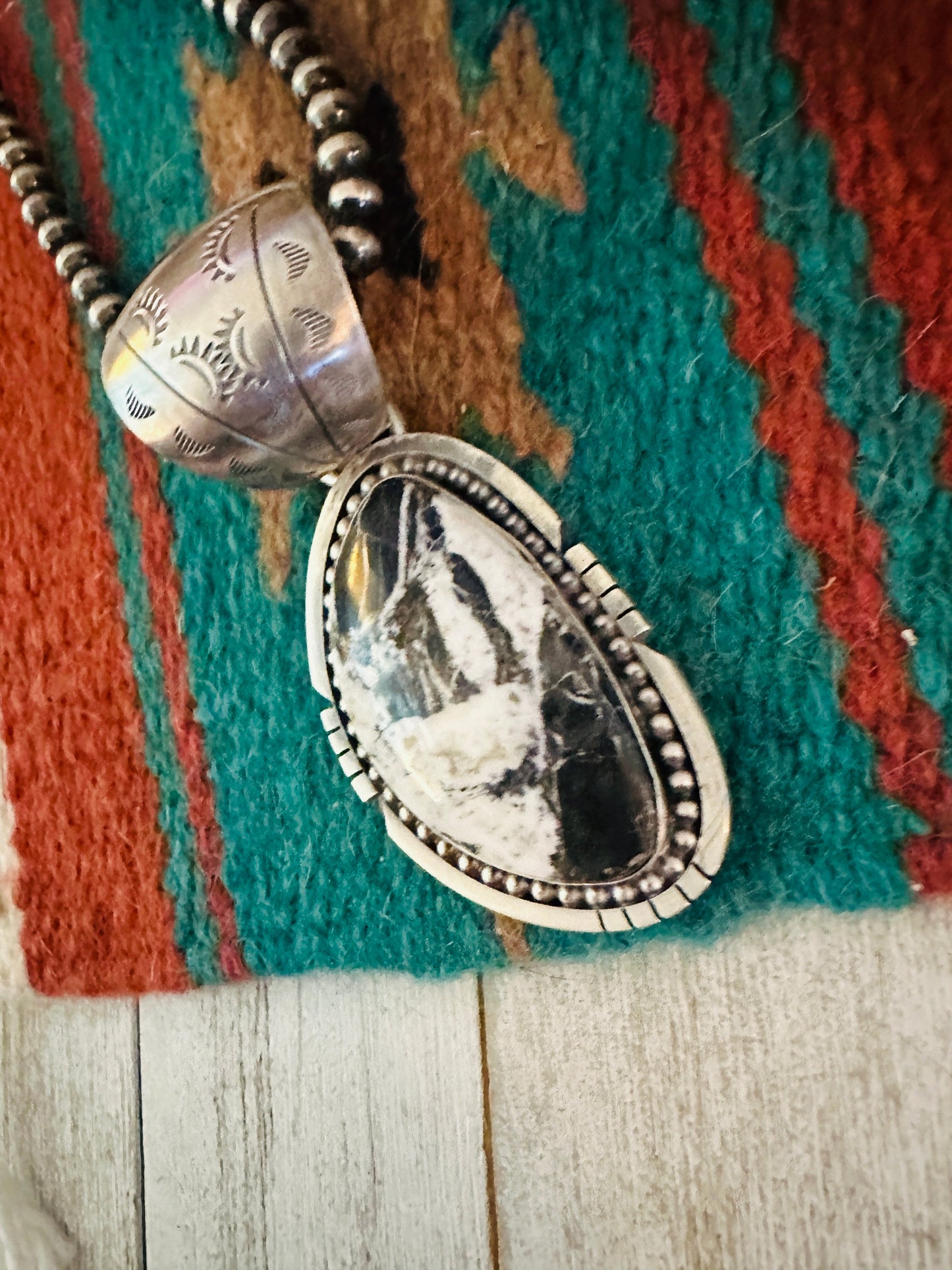 Handcrafted White Buffalo and Sterling Silver Pendant