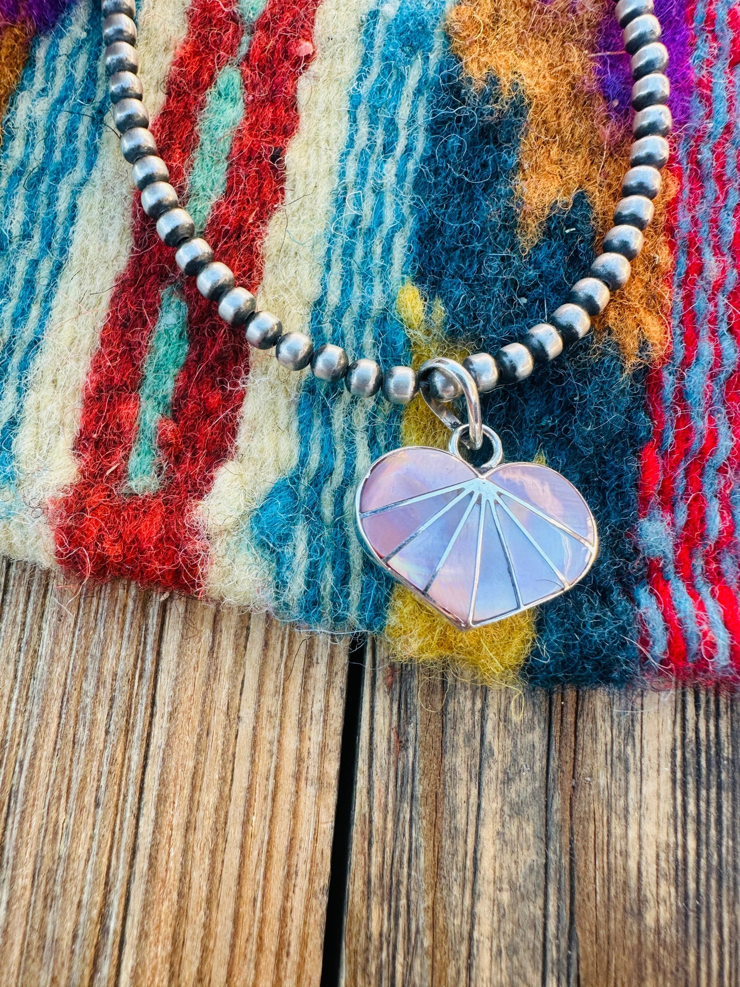 Handcrafted Sterling Silver and Mother of Pearl Inlay Heart Pendant