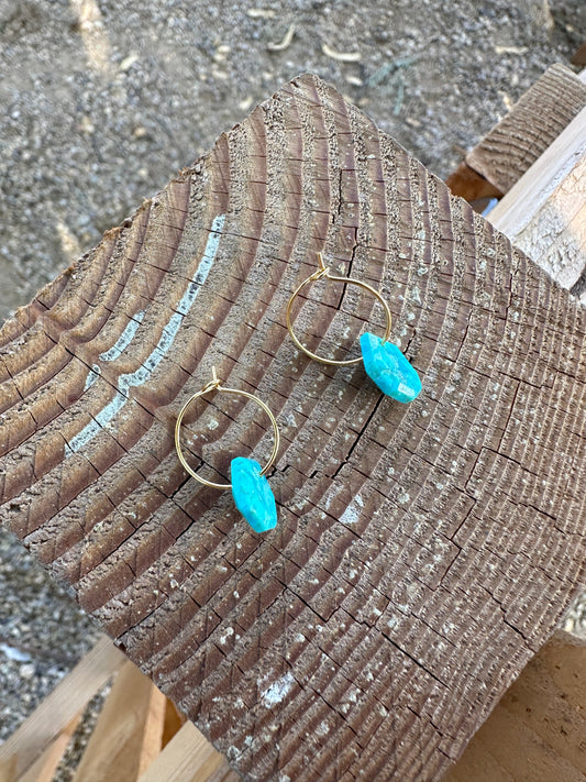 “The Golden Collection” GOLDEN HEXAGON Hoops Handmade Turquoise & 14k Gold Plated Sterling Silver Mini Hoop Earrings