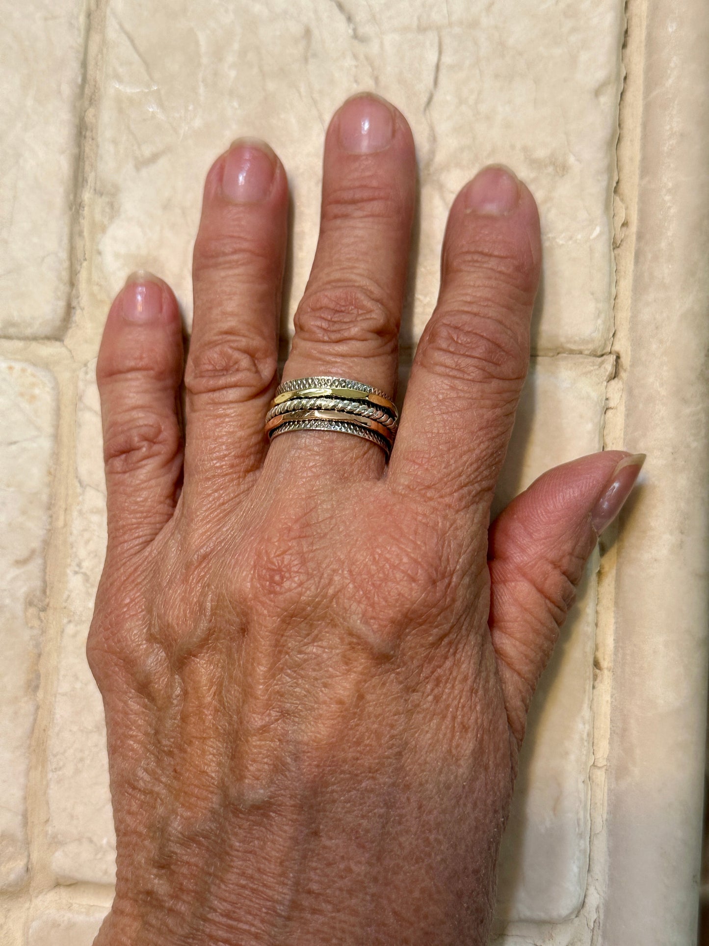 Sterling Silver Copper & Gold Spinner Rope Twist Ring Sz 8