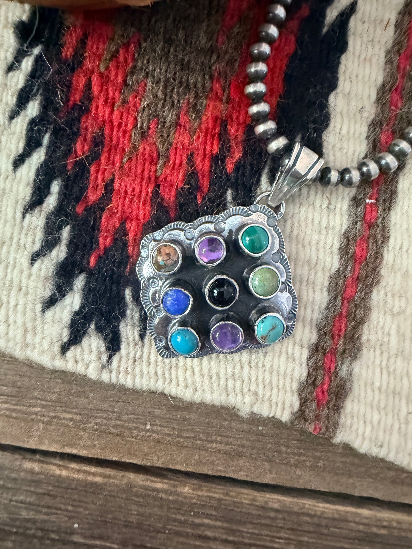 Handcrafted Sterling Silver and Multi Stone Cluster Bear Pendant by Tina Benally