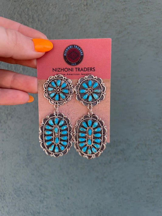 “The Girl Power” Handcrafted Sterling Silver Turquoise Dangle Earrings