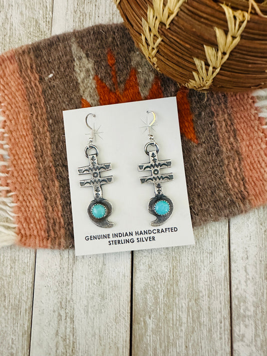 Handcrafted Turquoise & Sterling Silver Dragonfly Dangle Earrings by Kevin Billah