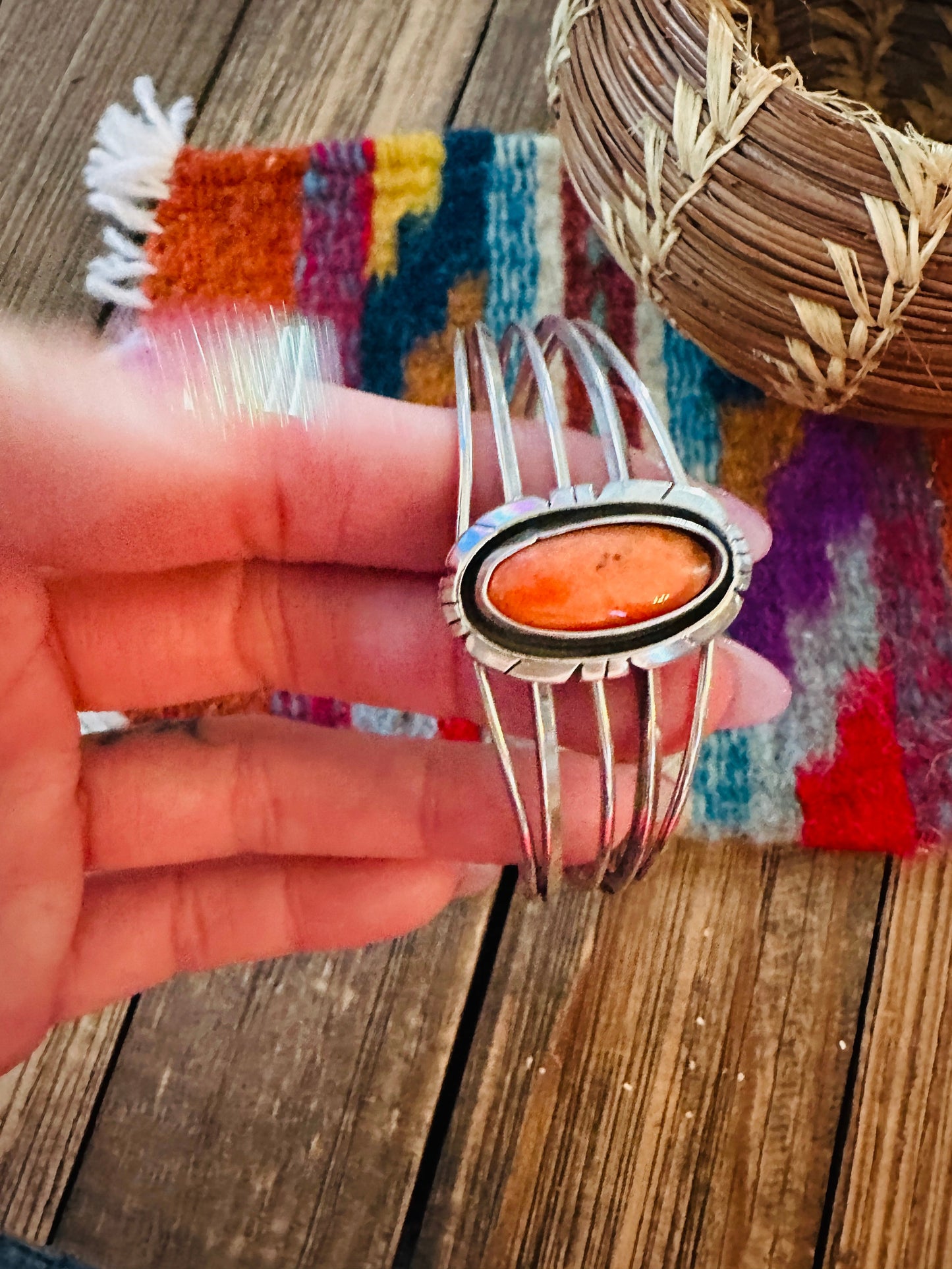 Handcrafted Sterling Silver & Spiny Oyster Cuff Bracelet