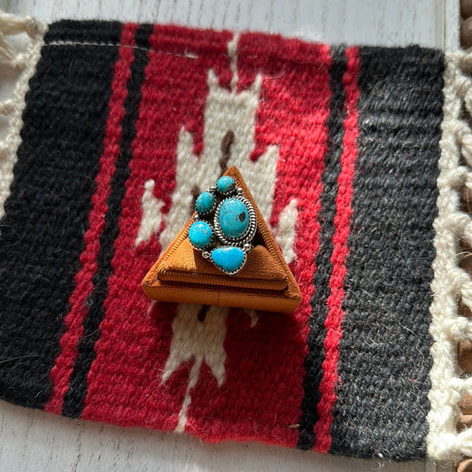 Beautiful Handmade Turquoise And Sterling Silver Adjustable Ring Signed Nizhoni