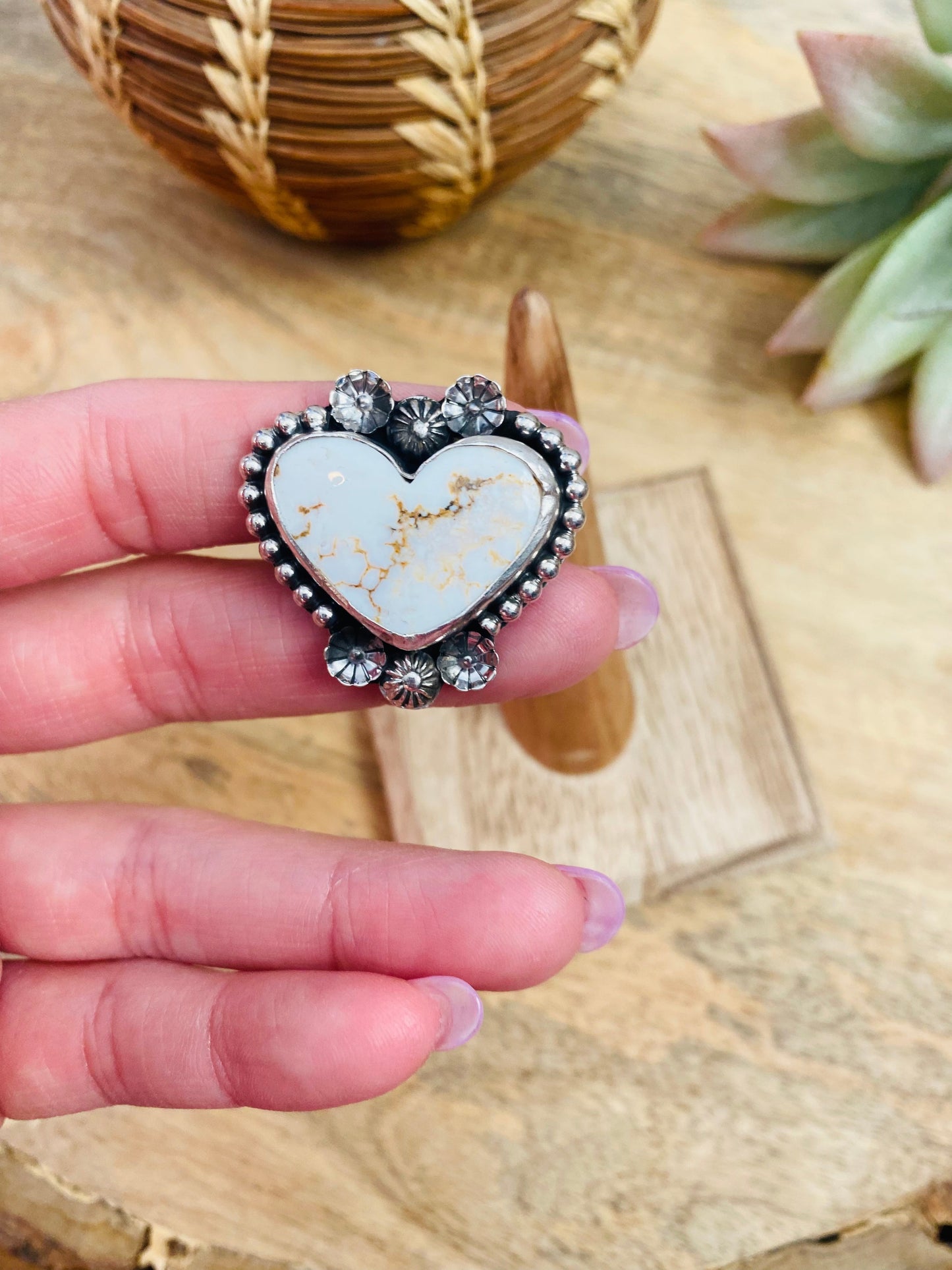 Handcrafted Sterling Silver & Wild Horse Heart Ring Size 11.5