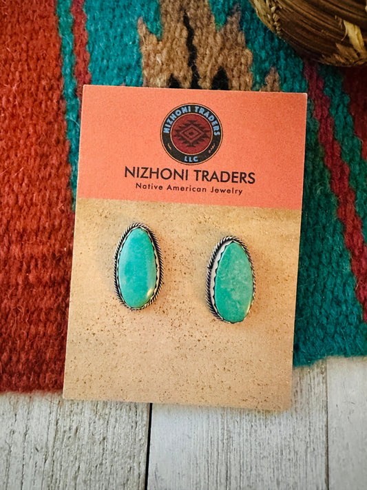 Handcrafted Sterling Silver & Turquoise Post Earrings Signed