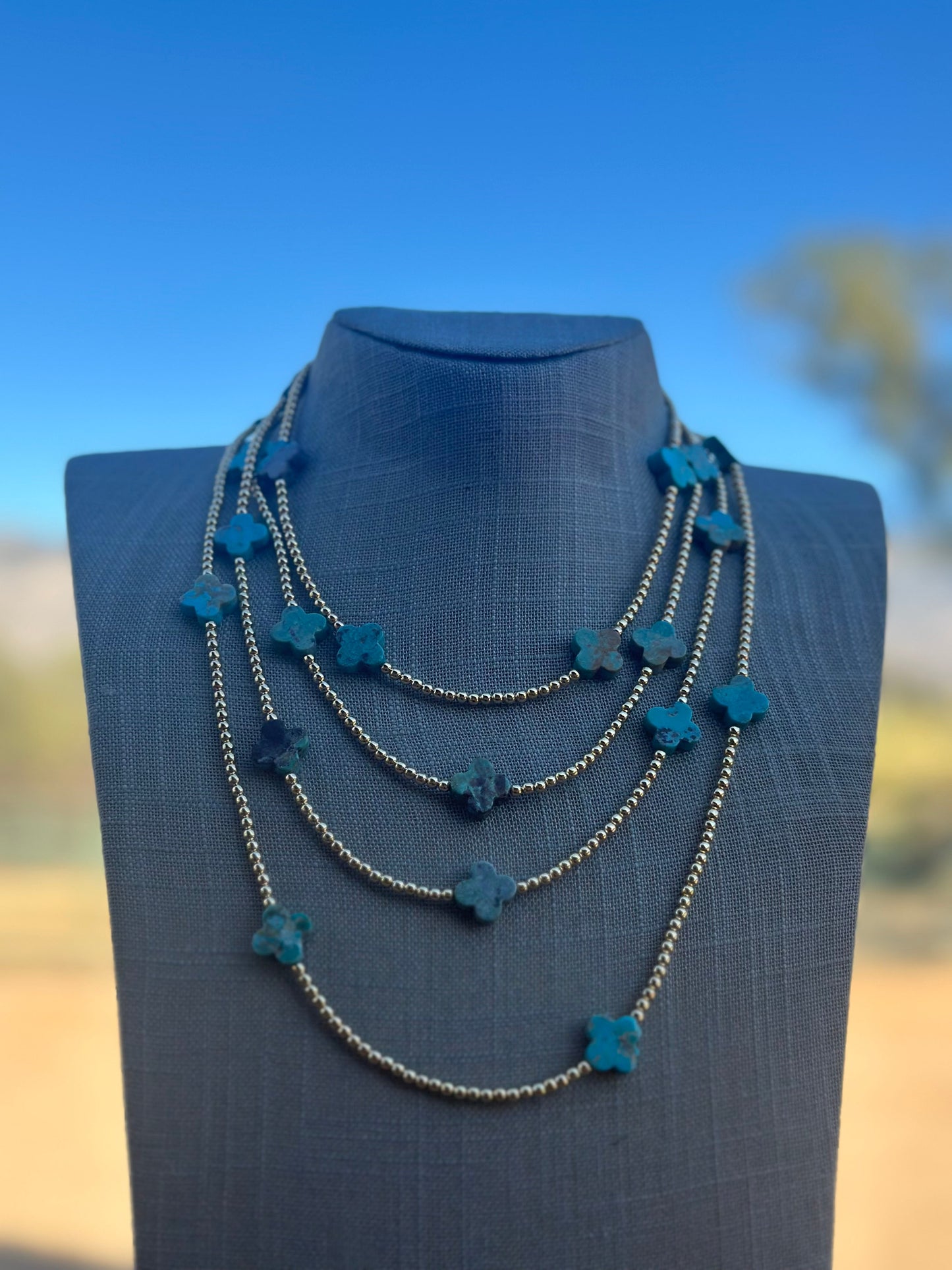Cle’vara Turquoise, Gold & Sterling Silver Beaded Necklace